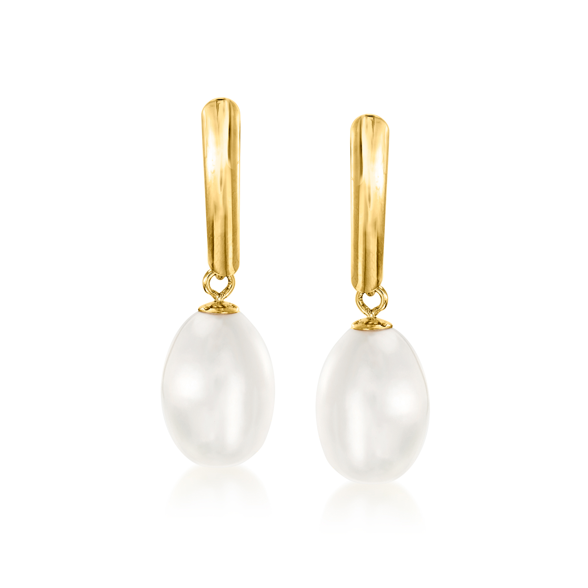 Yellow gold pearl drop earrings discount