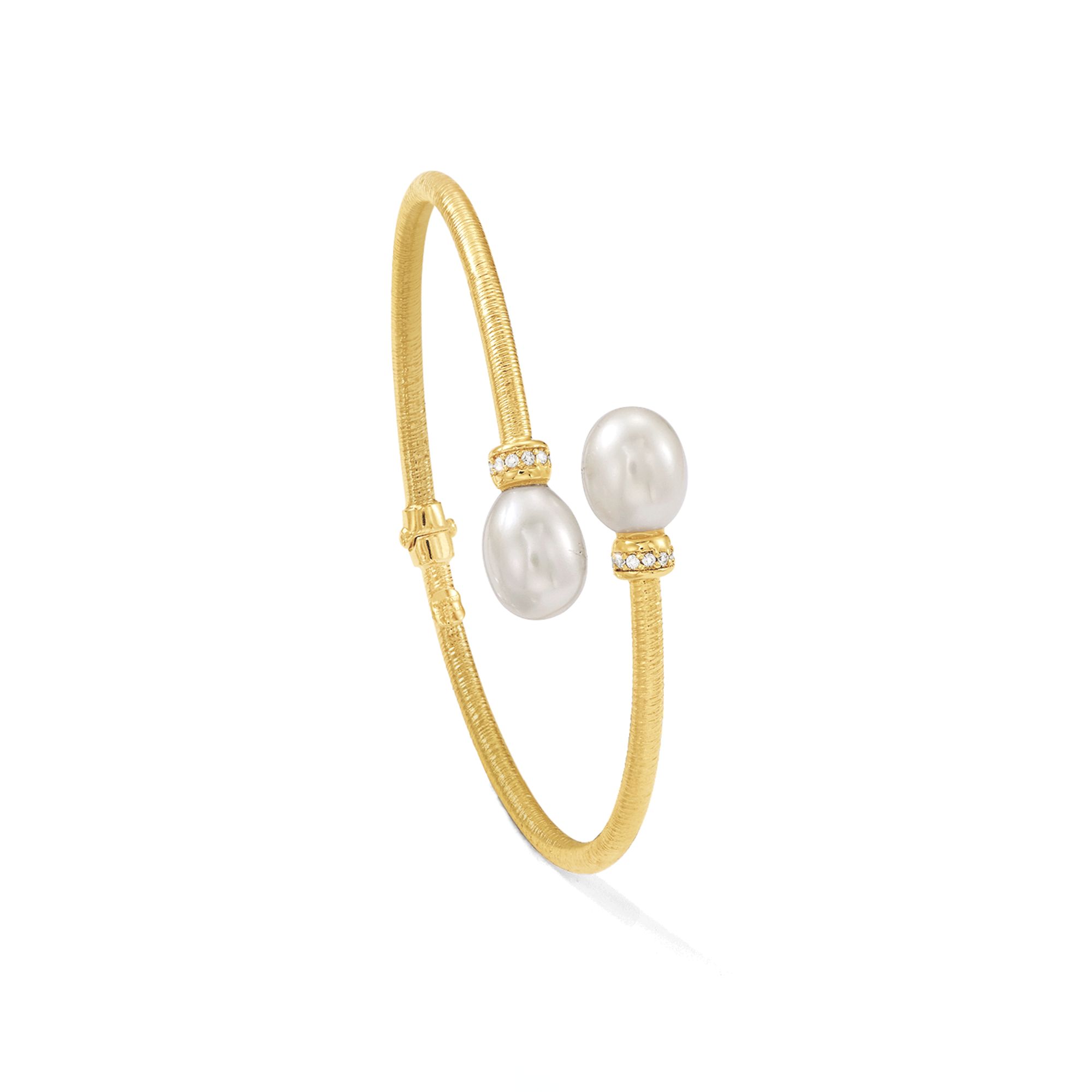 Italian 9-9.5mm Cultured Pearl and .10 ct. t.w. CZ Bangle