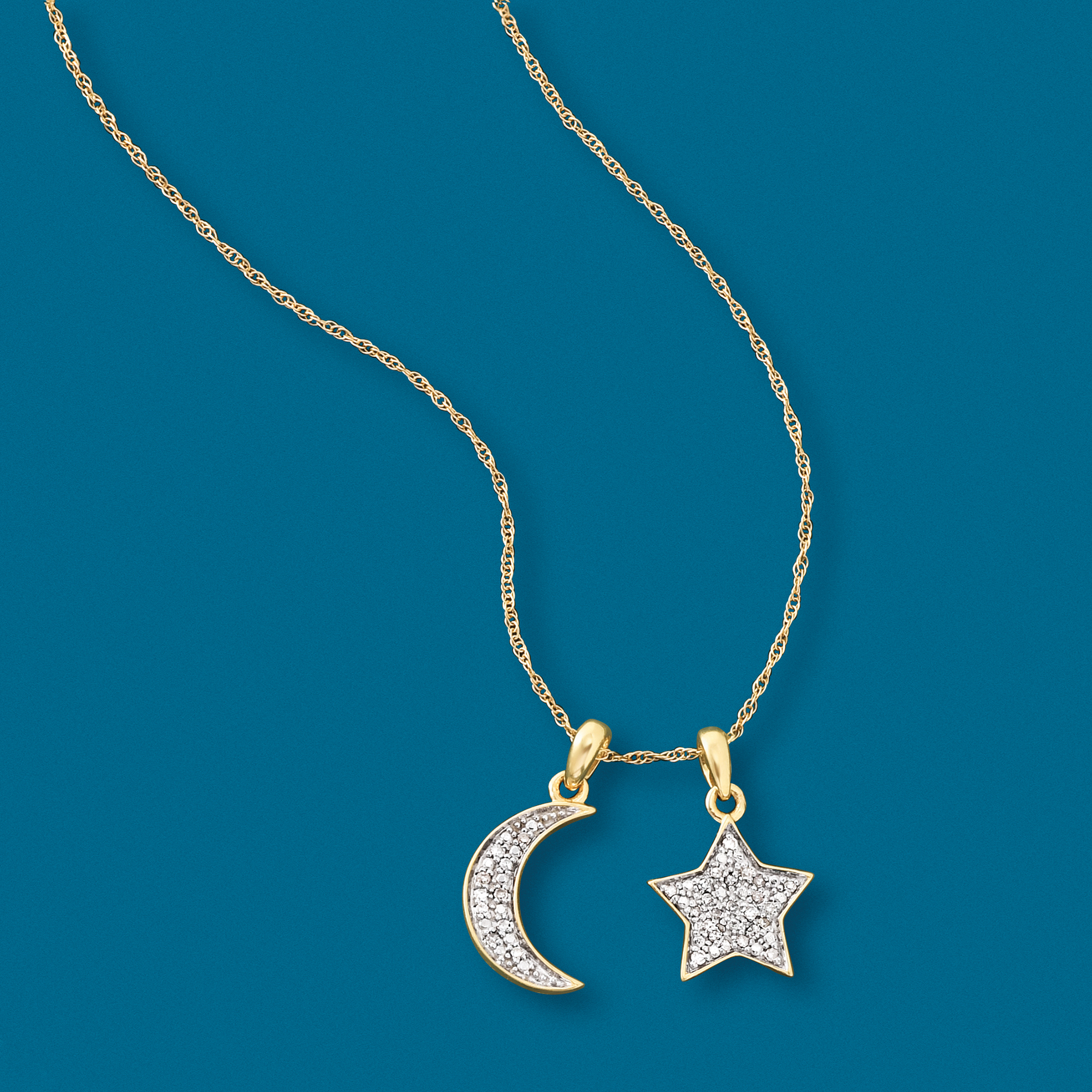 10 ct. t.w. Pave Diamond Star and Moon Charm Necklace in