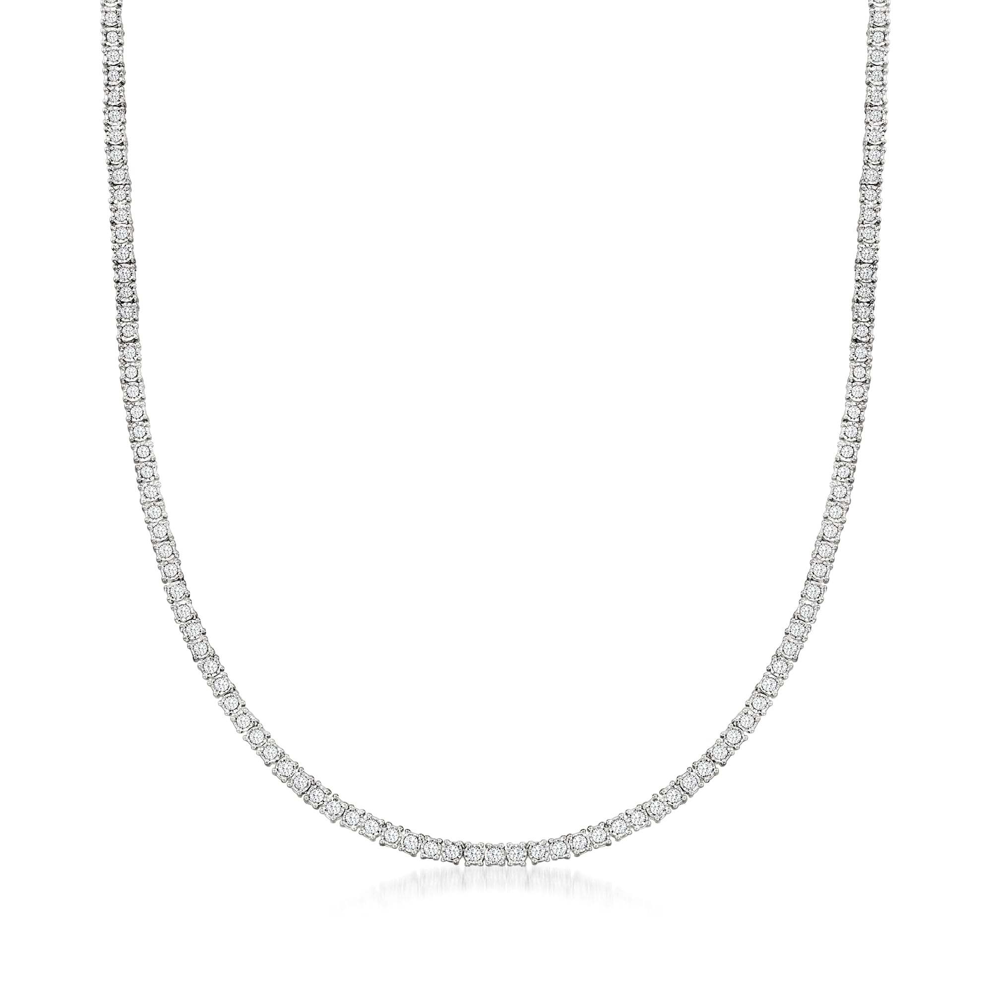 5.60 ct. t.w. Diamond Tennis Necklace in Sterling Silver. 18&quot
