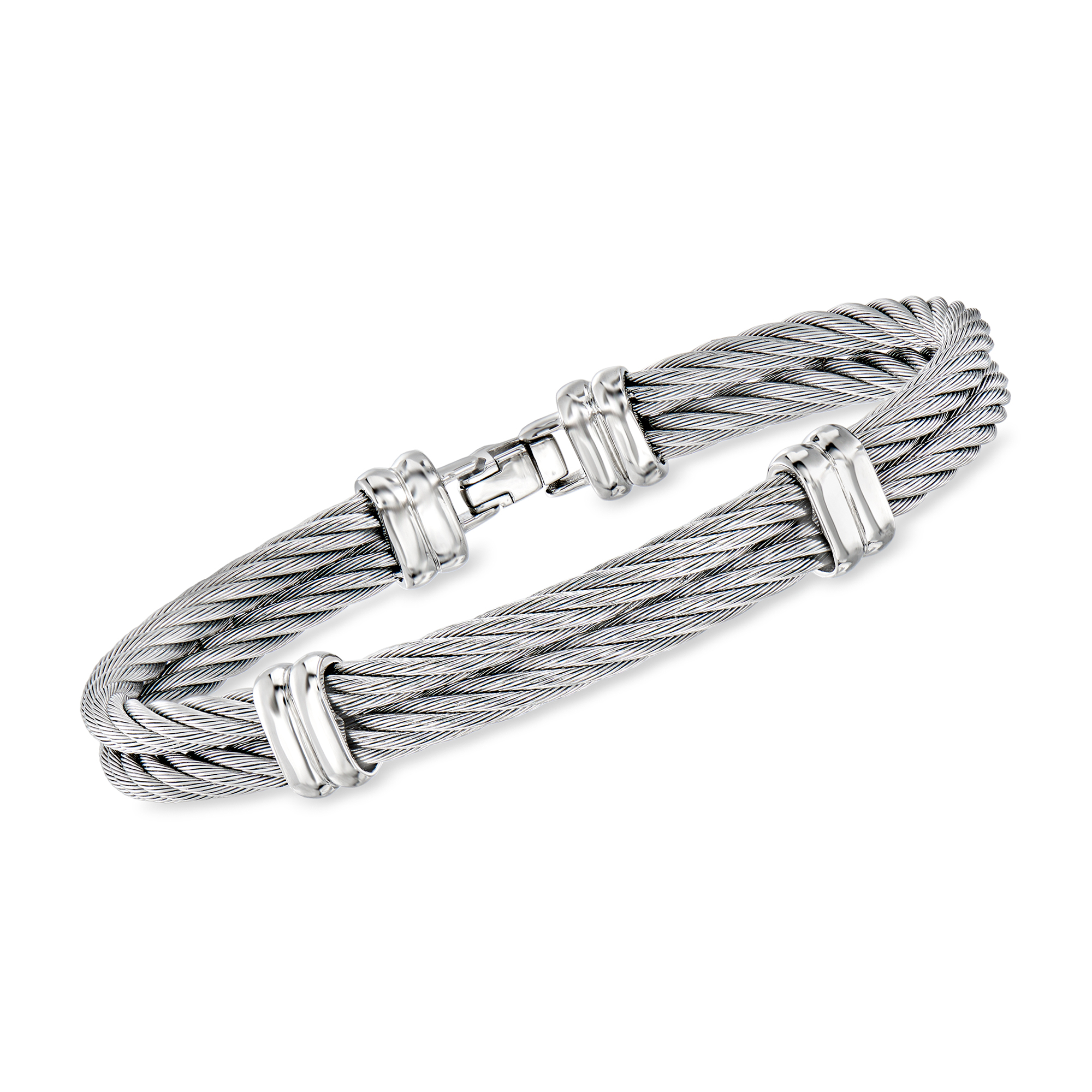 ALOR Gray Stainless Steel TwoRow Cable Bracelet. 8.5" RossSimons