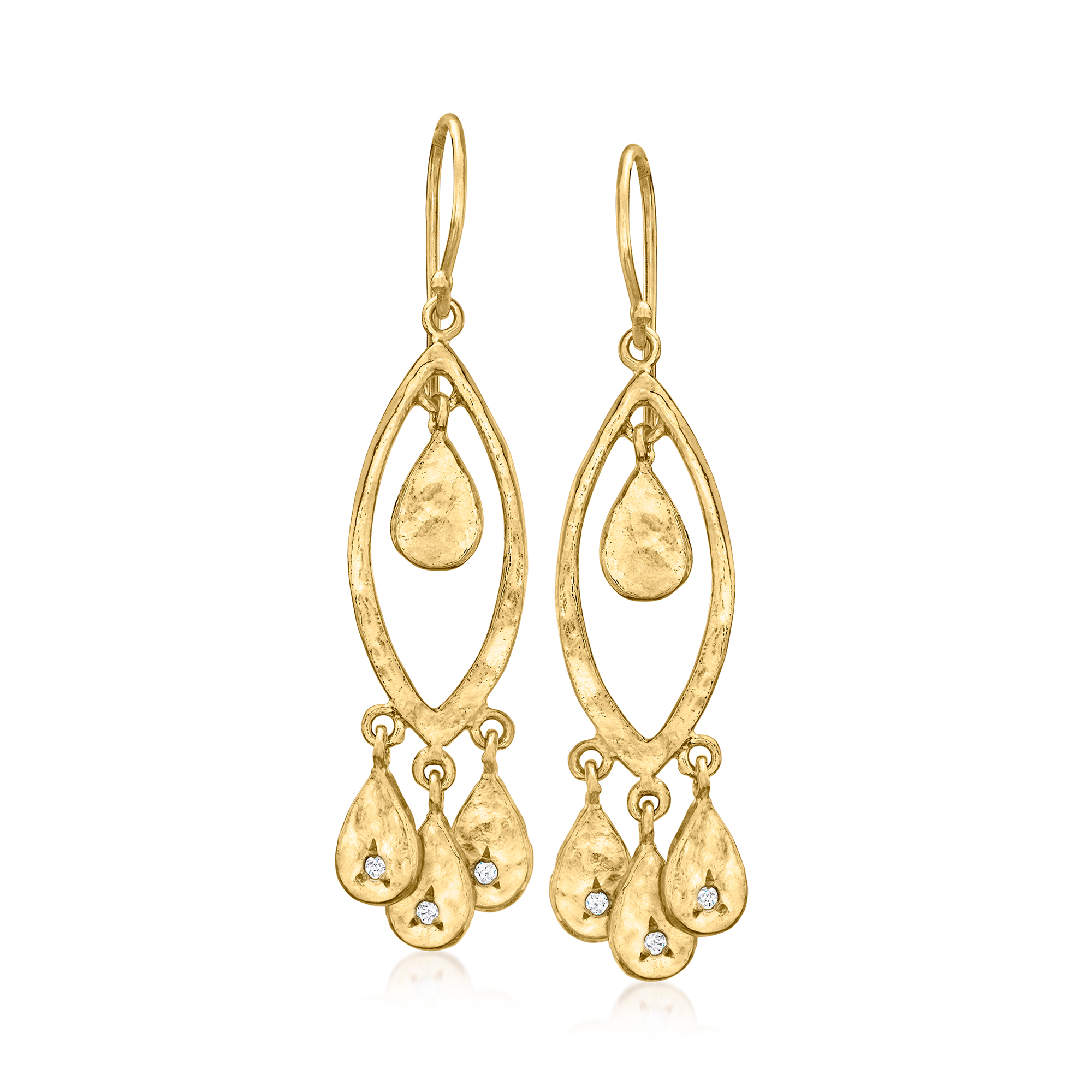 18kt Gold Over Sterling Drop Earrings with Diamond Accents | Ross 