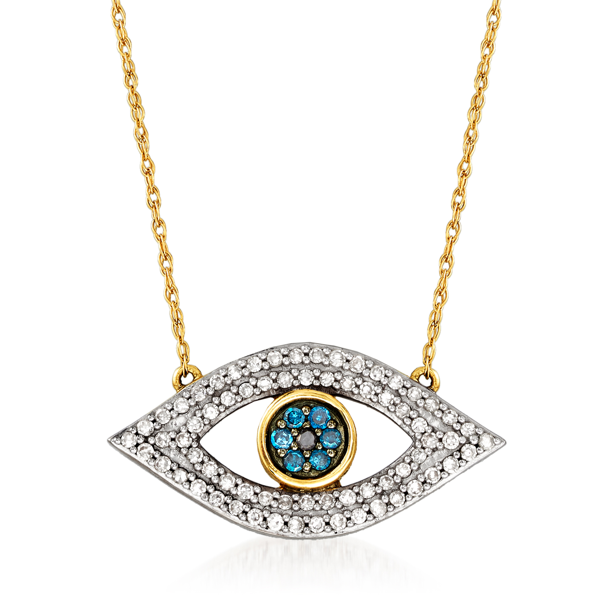 25 ct. t.w. Multicolored Diamond Evil Eye Necklace in 14kt Yellow 