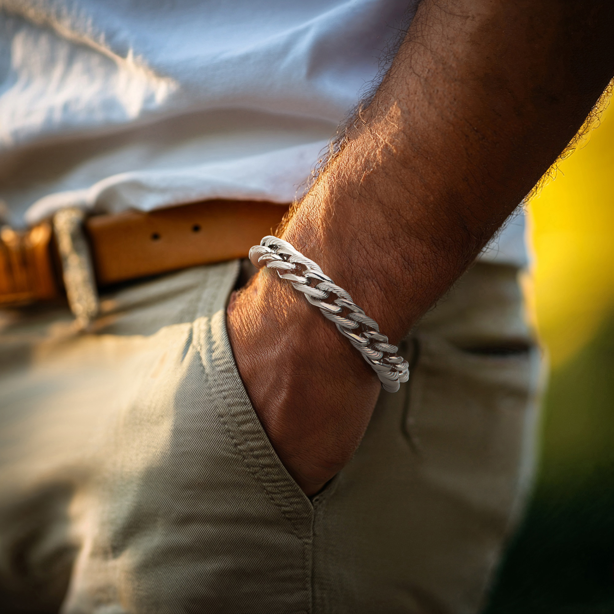 Phillip Gavriel Men's Sterling Silver Ridged Curb-Link Bracelet