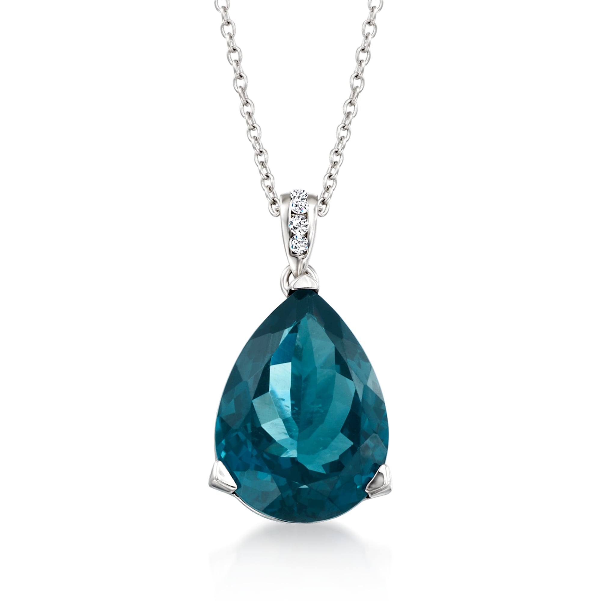 13.00 Carat London Blue Topaz Pendant Necklace with Diamonds in