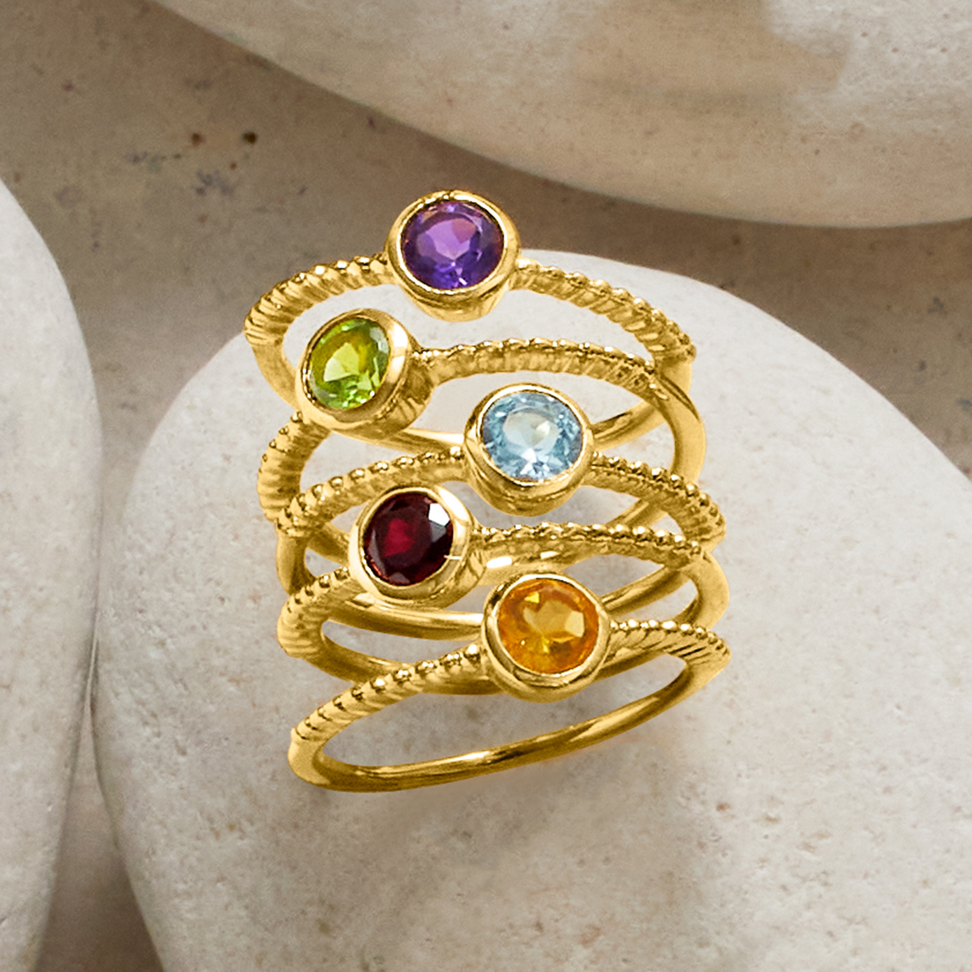 1.60 ct. t.w. Multi-Gemstone Jewelry Set: Five Rings in 18kt Gold Over  Sterling