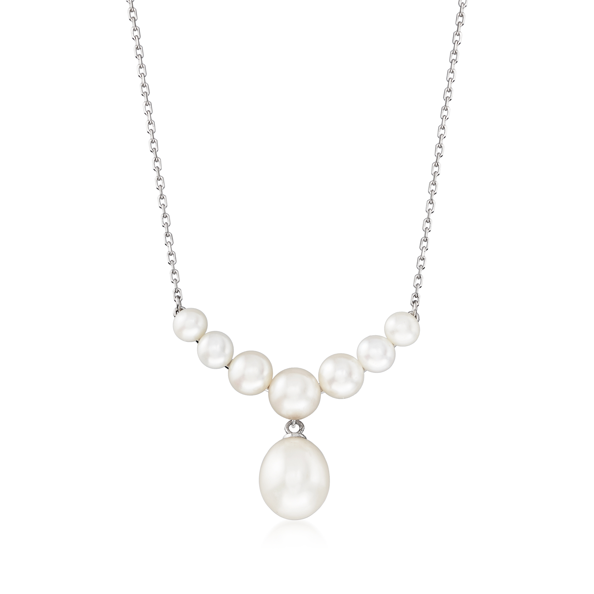 4-9.5mm Cultured Pearl Drop Necklace in Sterling Silver | Ross-Simons