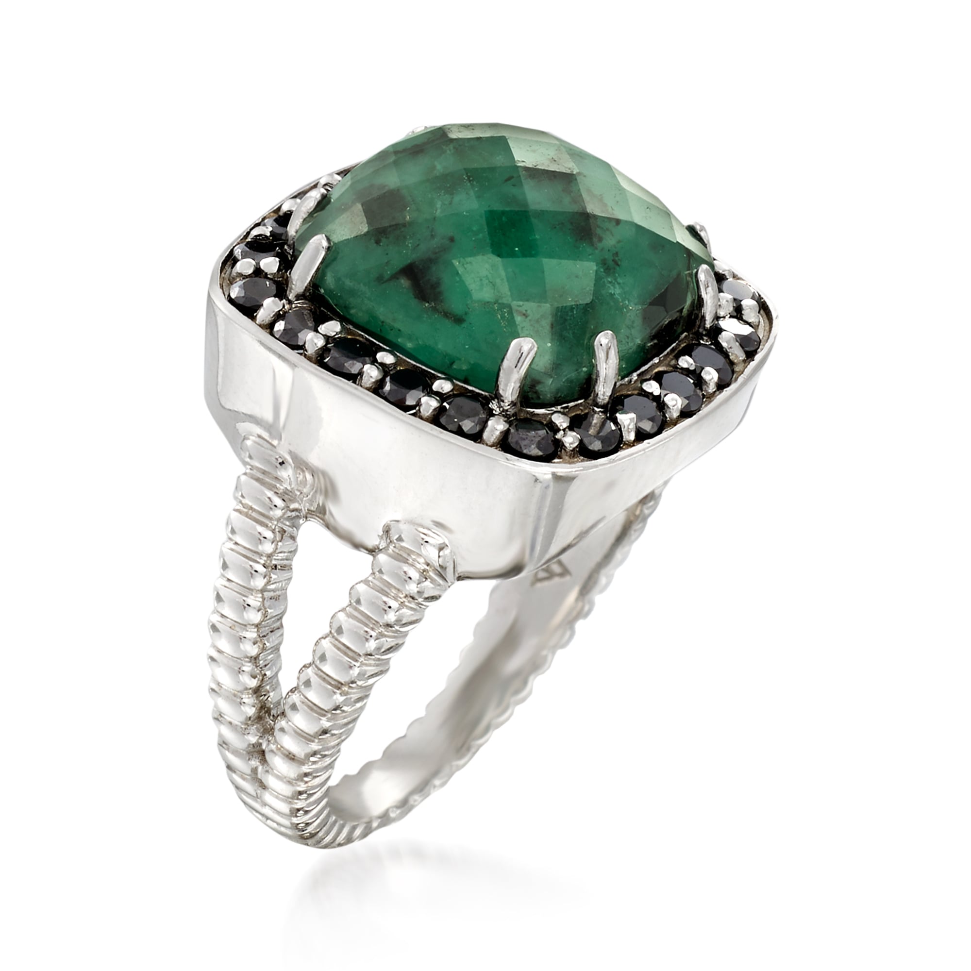 6.25 Carat Opaque Emerald and .90 ct. t.w. Black Spinel Ring in