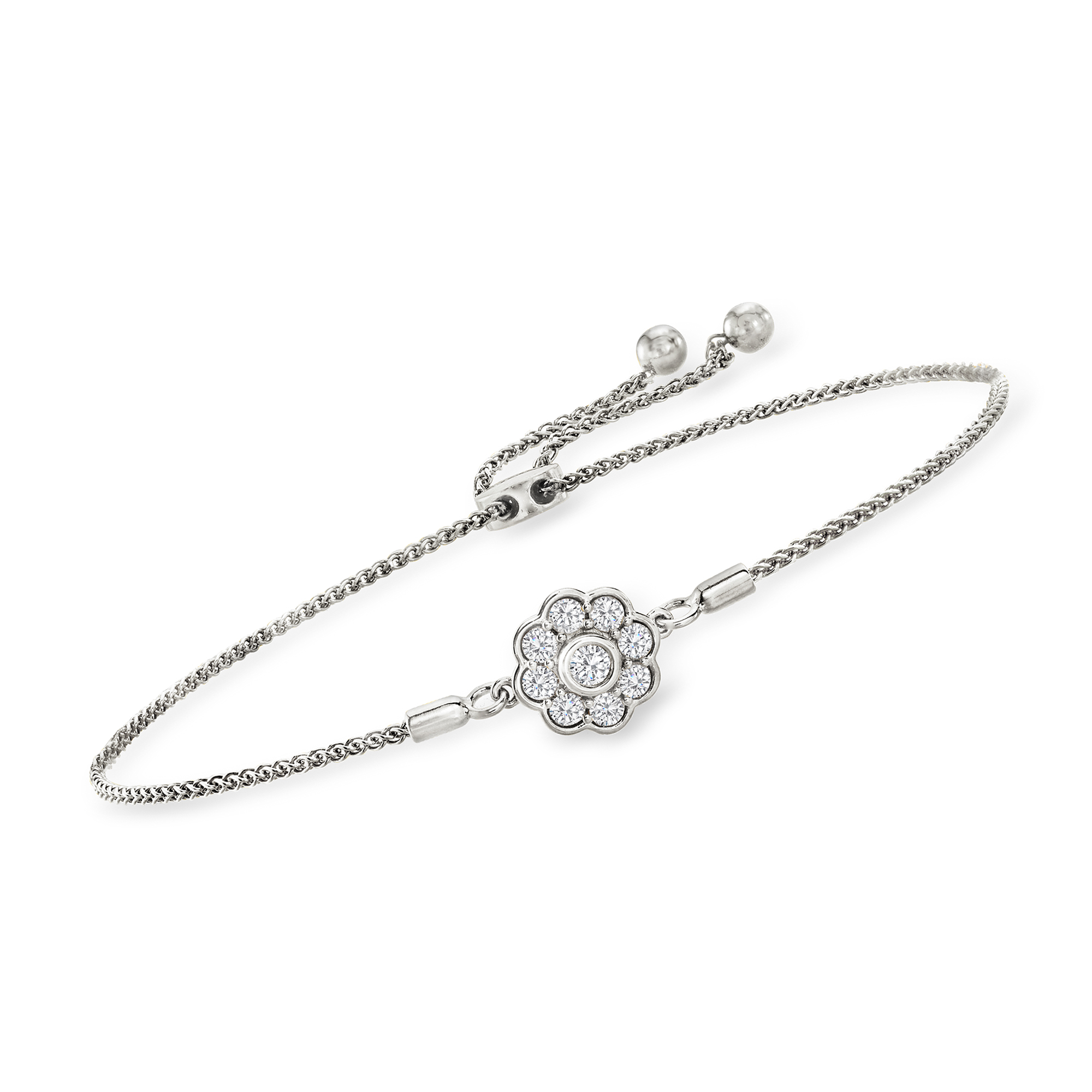 50 ct. t.w. Diamond Flower Bolo Bracelet in Sterling Silver 50 ct. t.w. Diamond Flower Bolo Bracelet in Sterling Silver