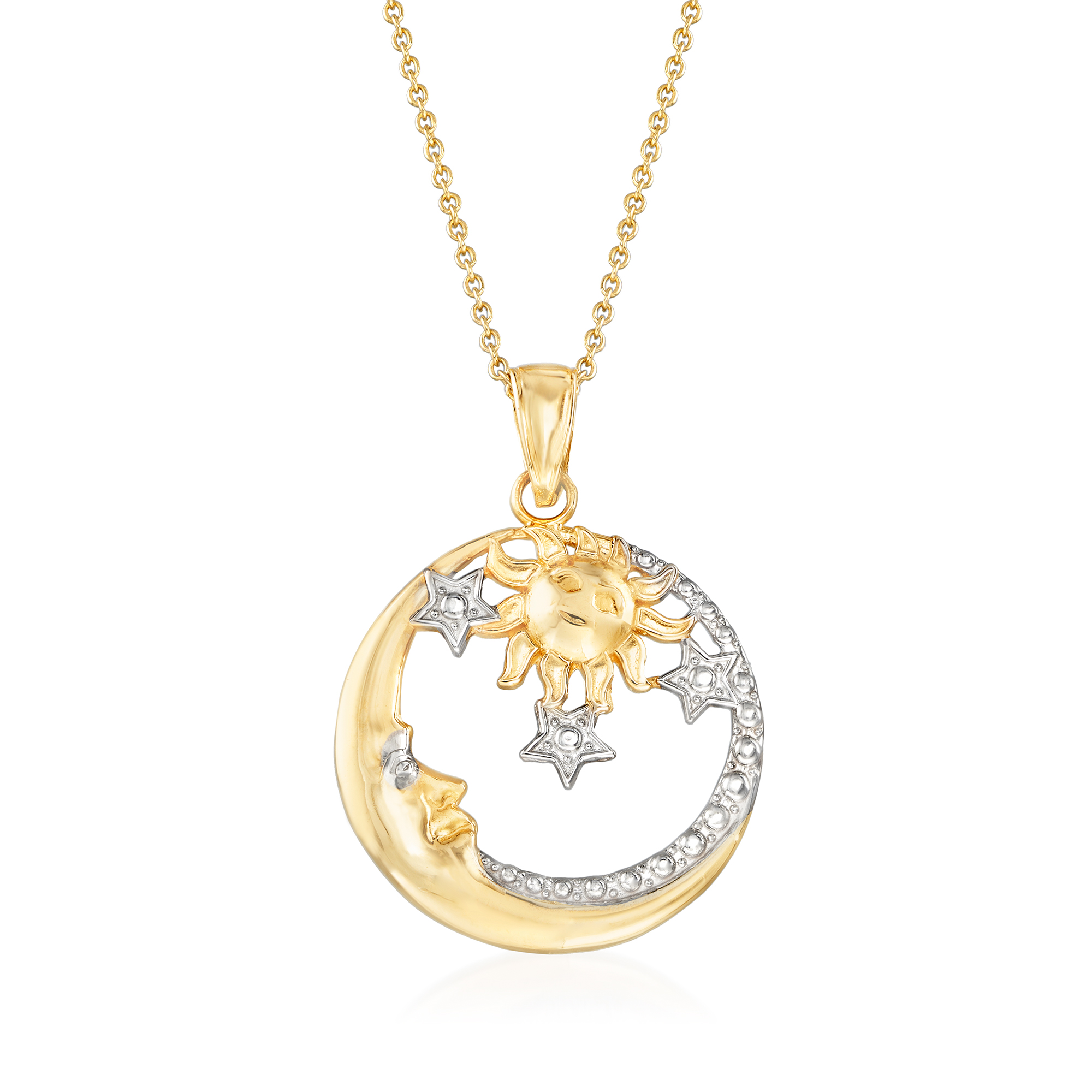 Lex & Lu Sterling Silver w/Rhodium Gold & Rose-Tone Sun Moon Star Necklace 16 