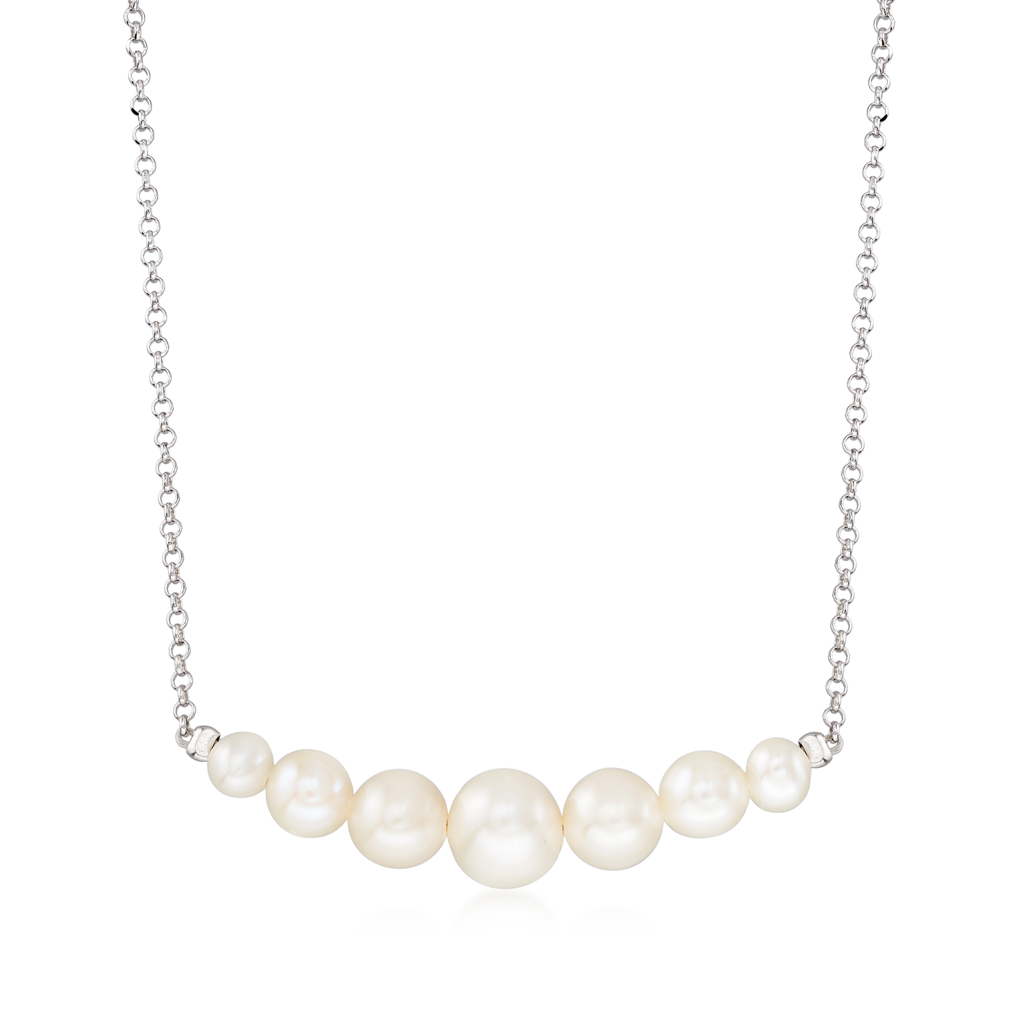 4-8mm Cultured Pearl Necklace in Sterling Silver. 18