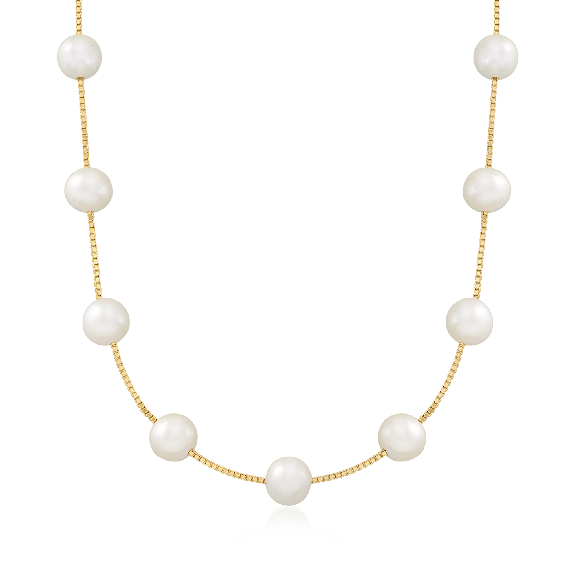 8-8.5mm Cultured Pearl Station Necklace in 18kt Gold Over
