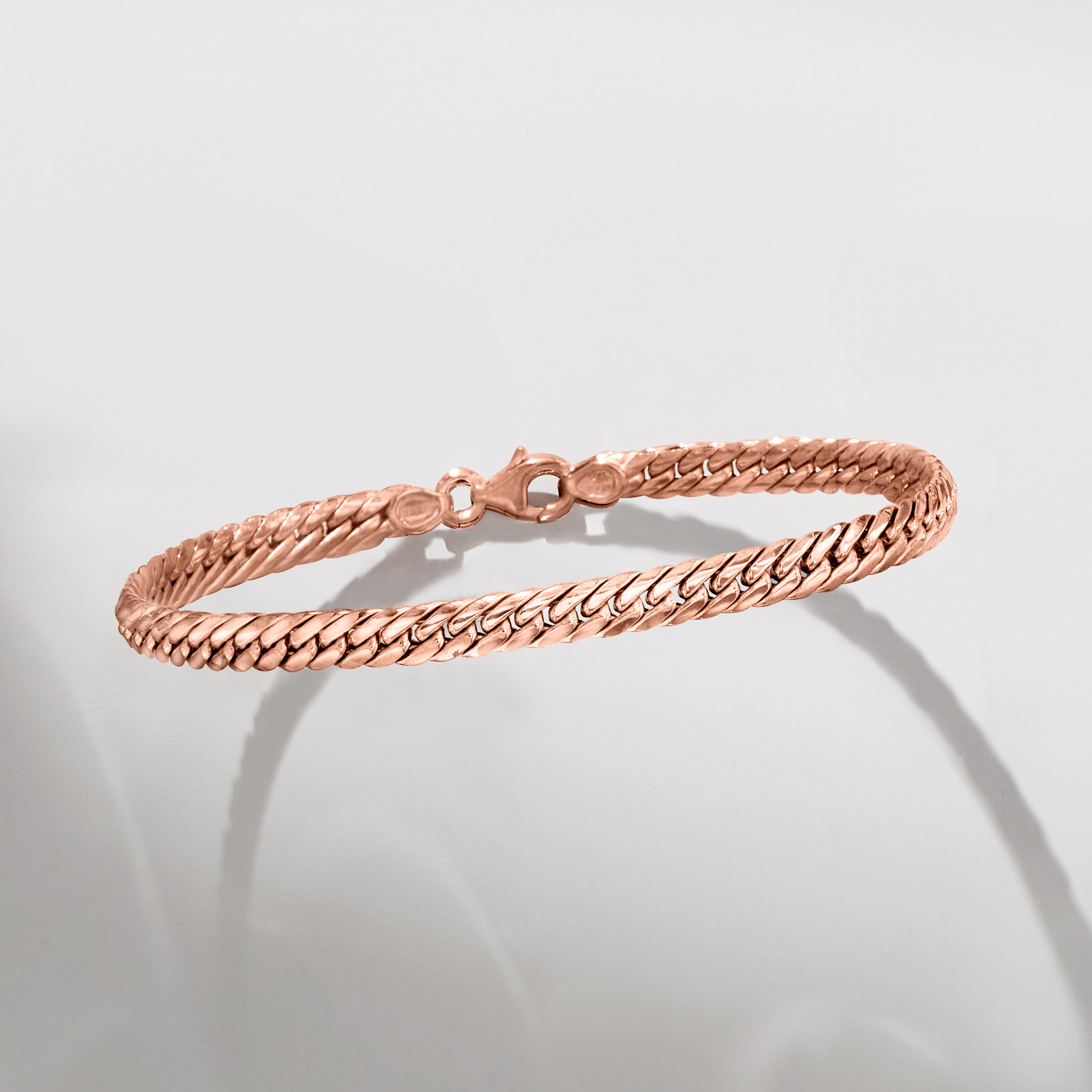 Italian 14kt Rose Gold Cuban-Link Bracelet. 7