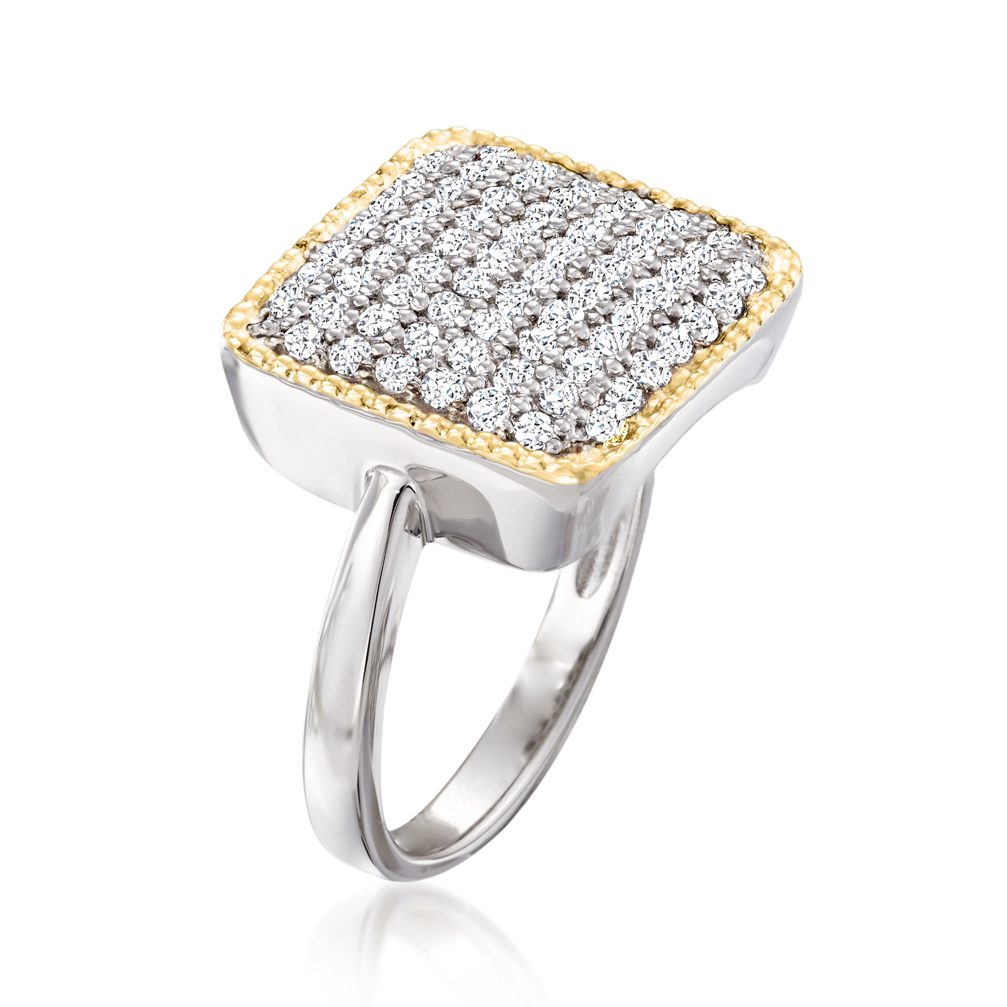 1.00 ct. t.w. CZ Square-Top Ring in Sterling Silver and 14kt