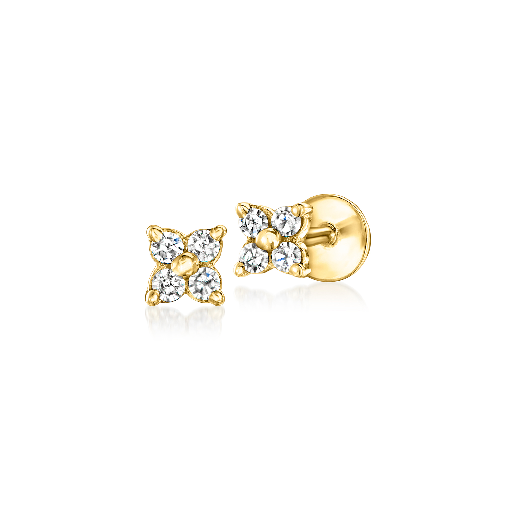 Diamond Clover Flat-Back Single Stud Earring in 10kt Yellow Gold