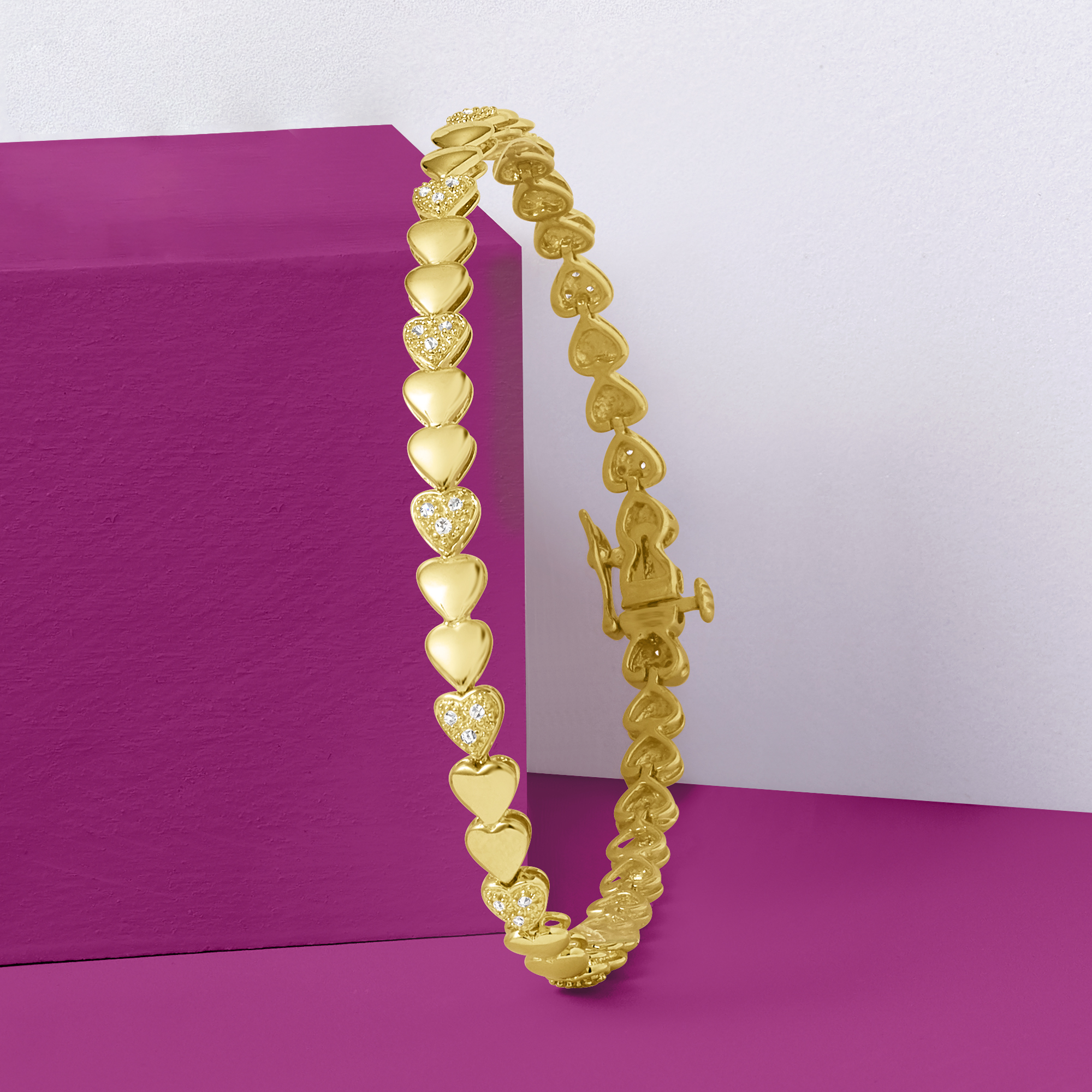 25 ct. t.w. Diamond Heart Bracelet in 18kt Gold Over