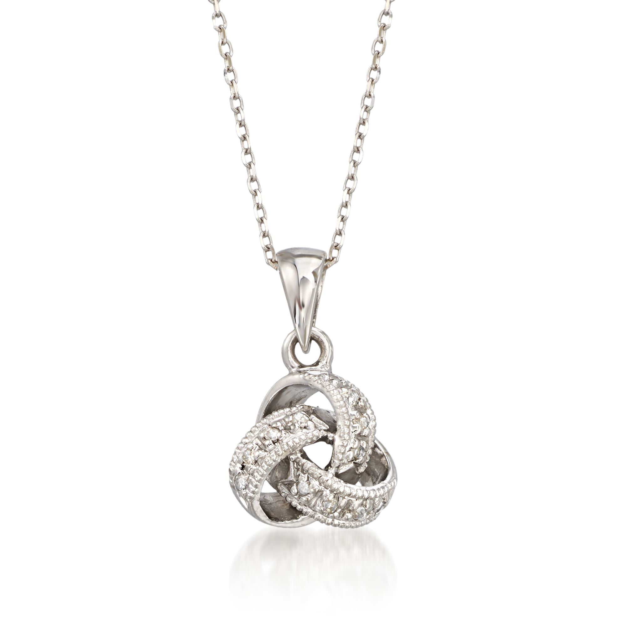 Diamond Accent Love Knot Pendant Necklace in 14kt White Gold 