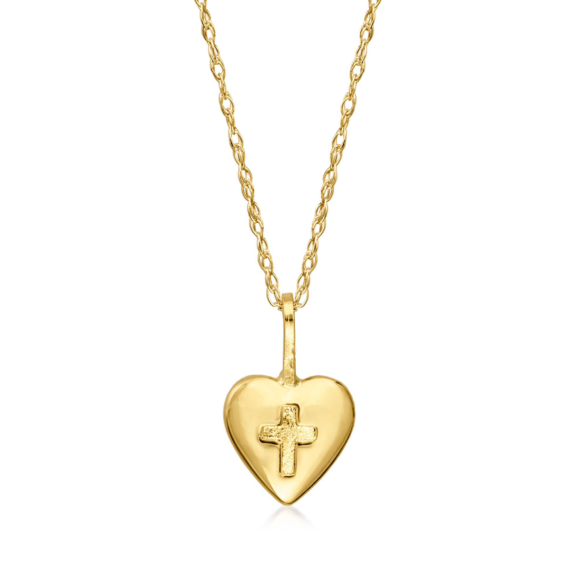 Child's 14kt Yellow Gold Heart and Cross Pendant Necklace