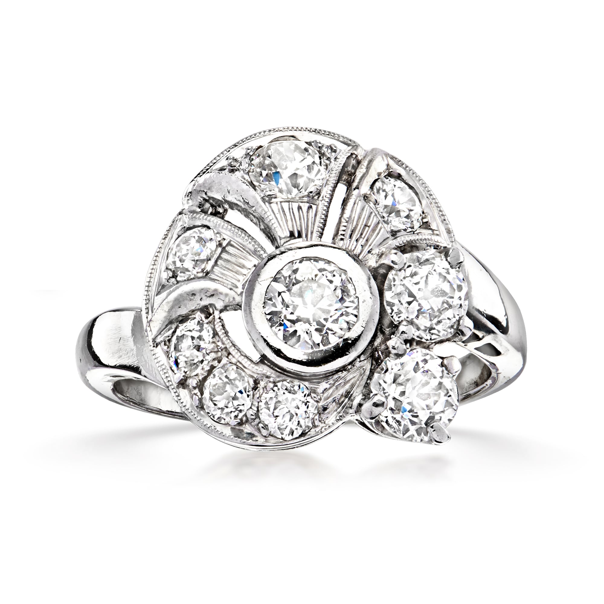 C. 1990 Vintage 2.39 ct. t.w. Diamond Three-Row Ring in Platinum