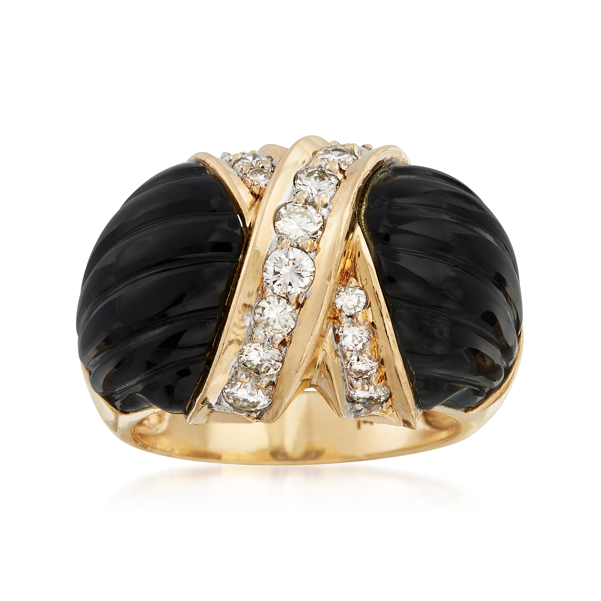C. 1980 Vintage Onyx and .70 ct. t.w. Diamond X Ring in 14kt