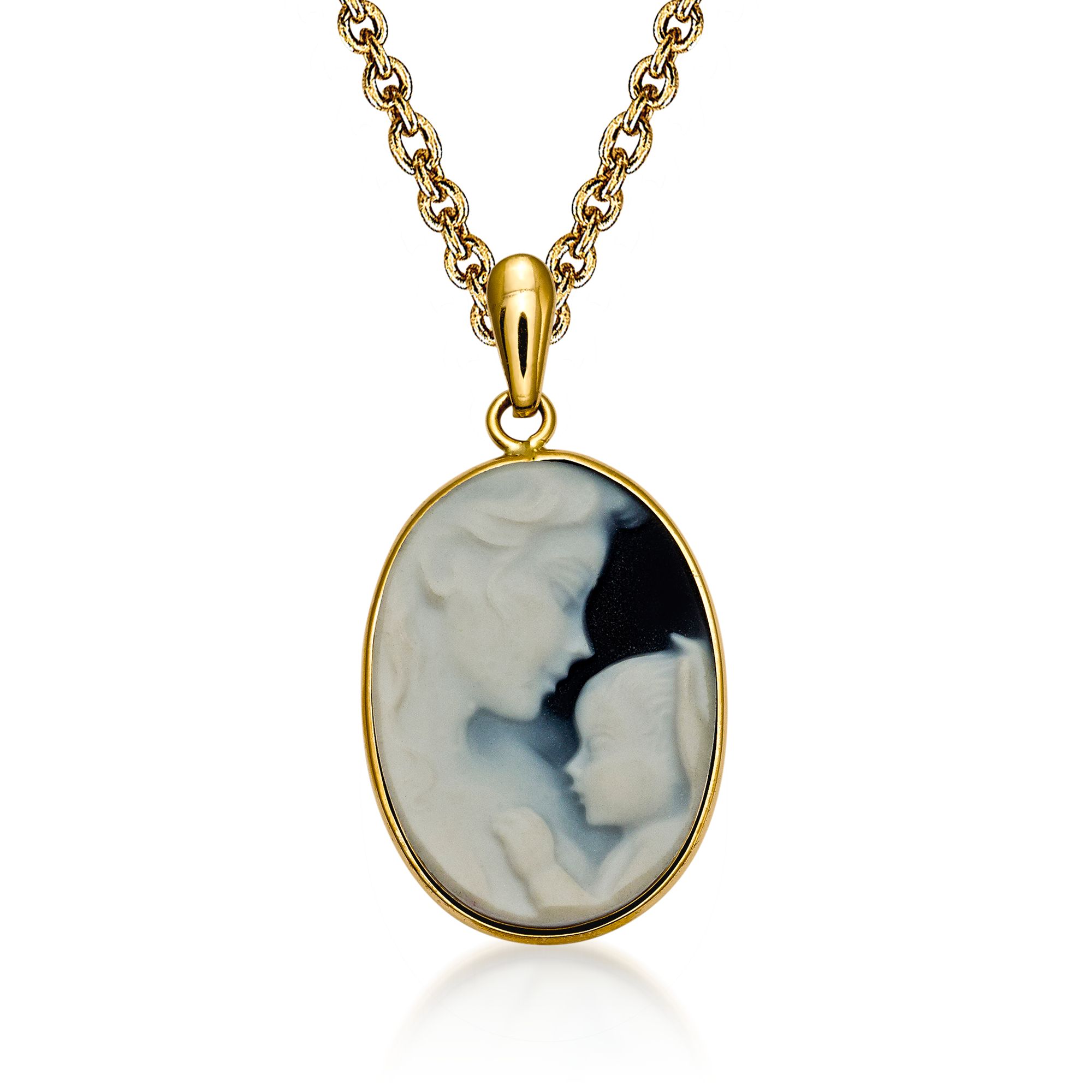 Blue agate mother child cameo outlet