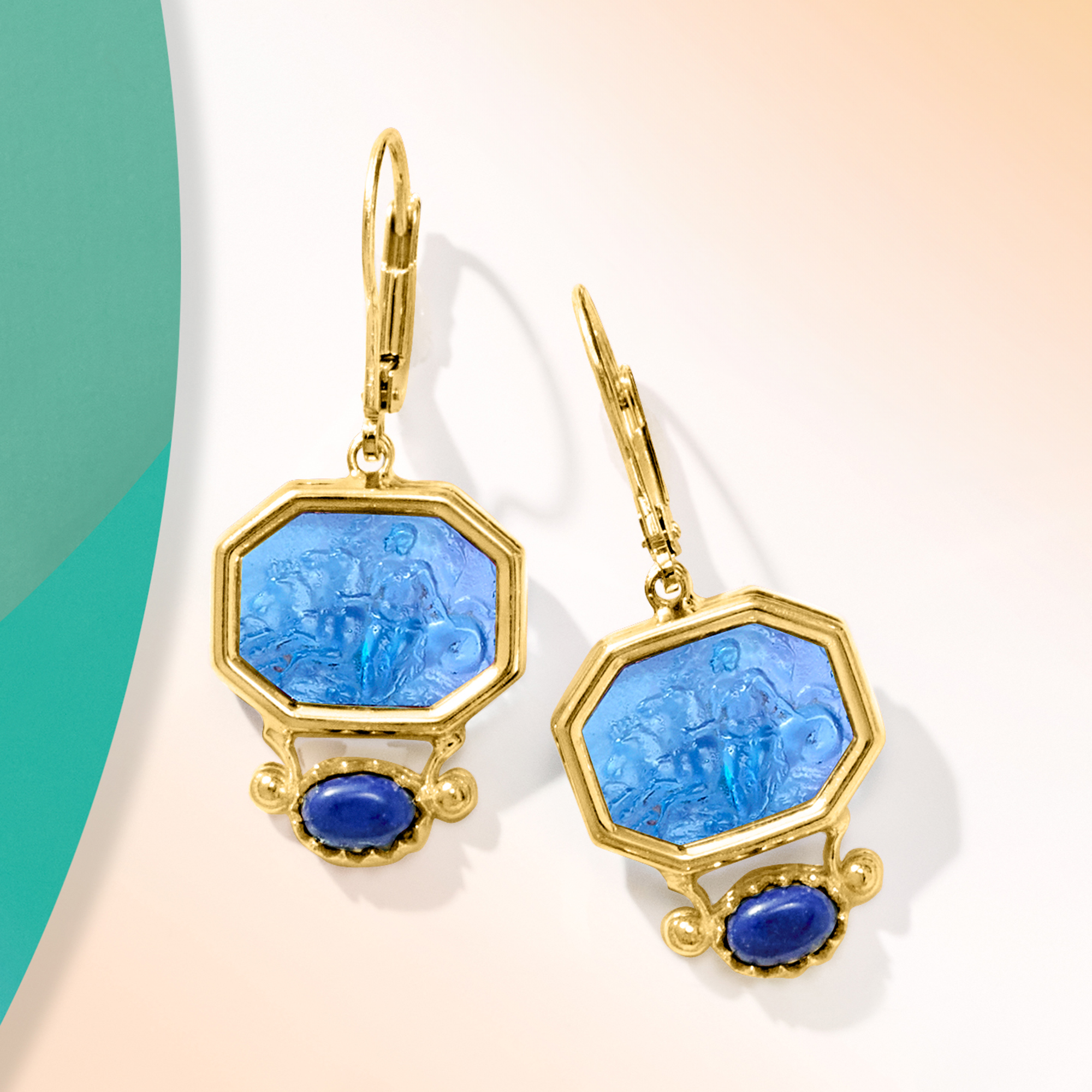 Italian Tagliamonte Blue Venetian Glass Intaglio and Lapis Drop