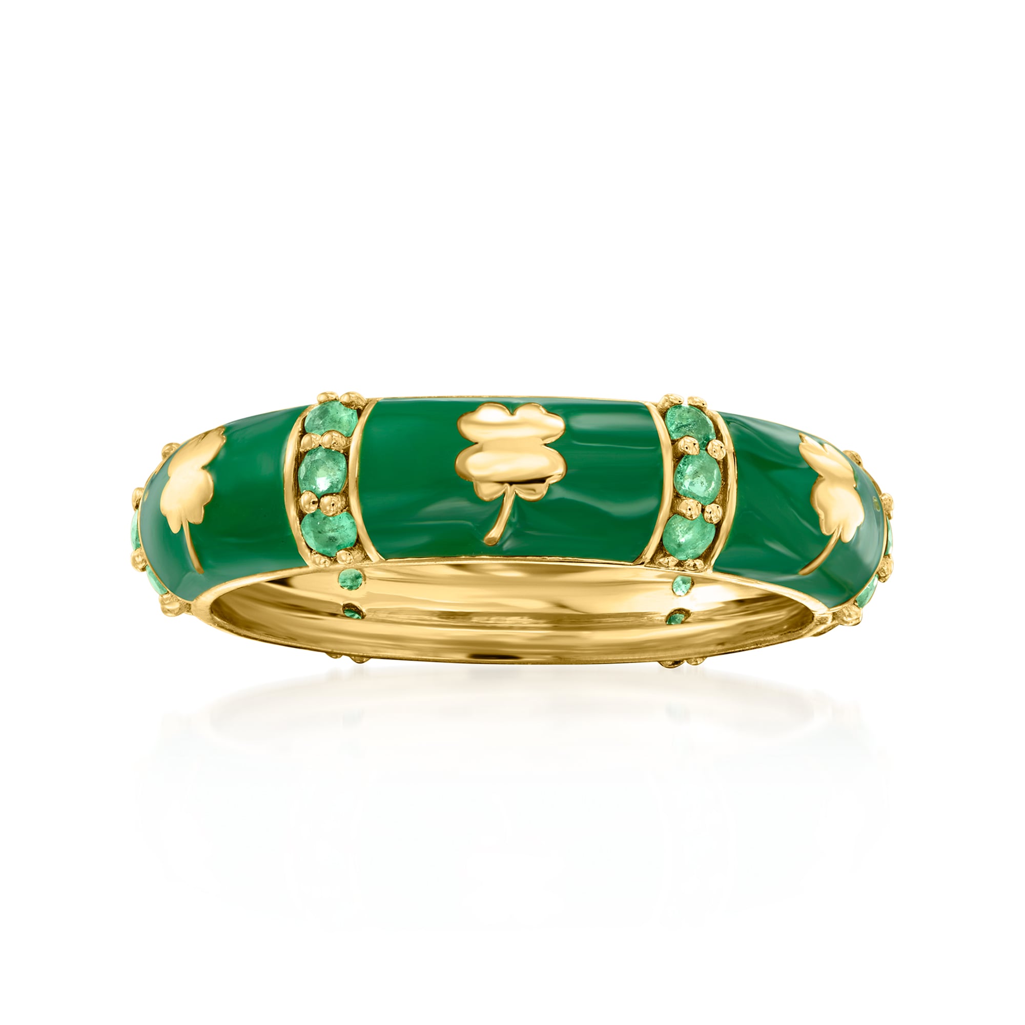 30 ct. t.w. Emerald Clover Ring with Green Enamel in 18kt Gold