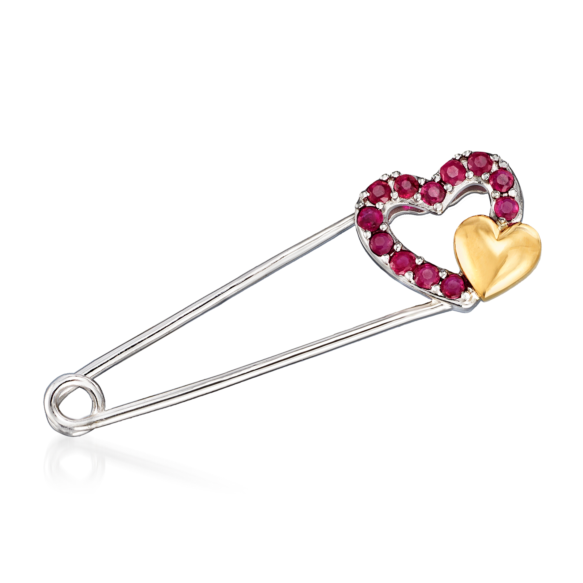 Ross-Simons - .16 CTW Diamond Safety Pin in Silver, 14kt Yellow Gold