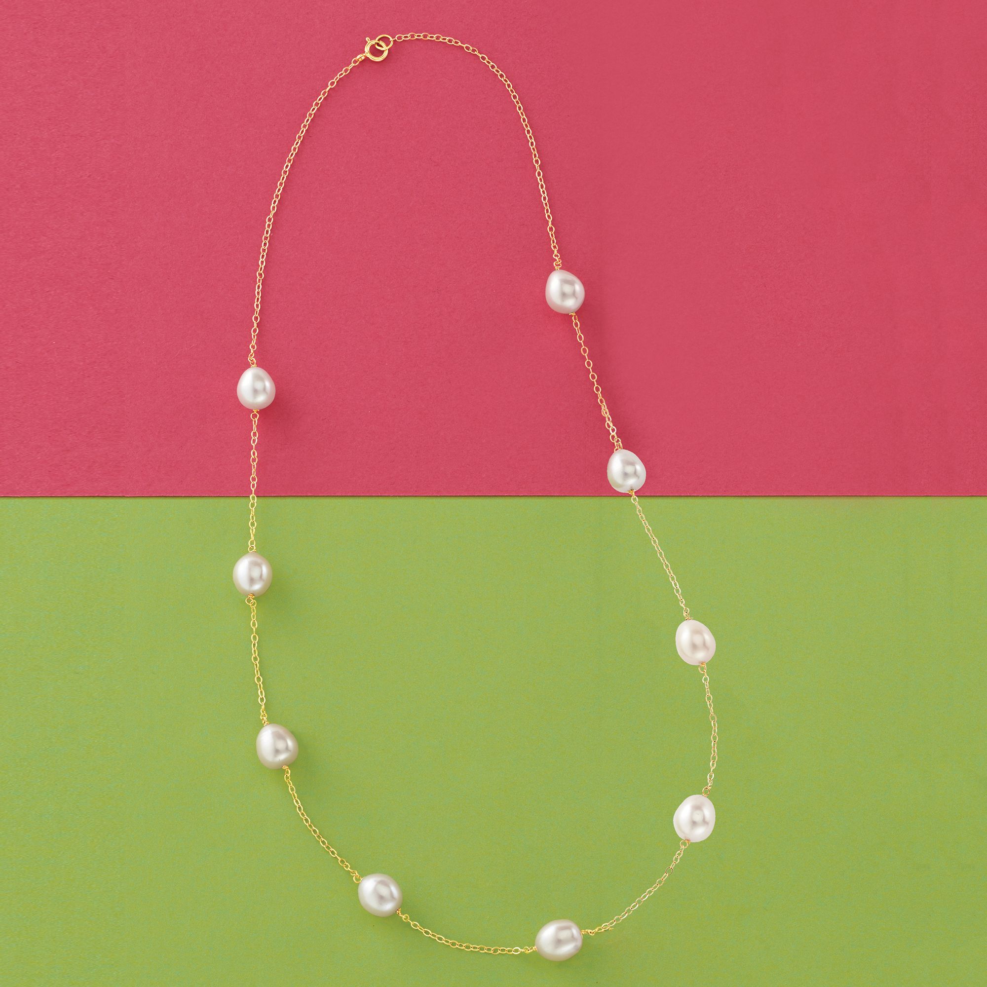 8-8.5mm Cultured Pearl Station Necklace in 14kt Yellow Gold