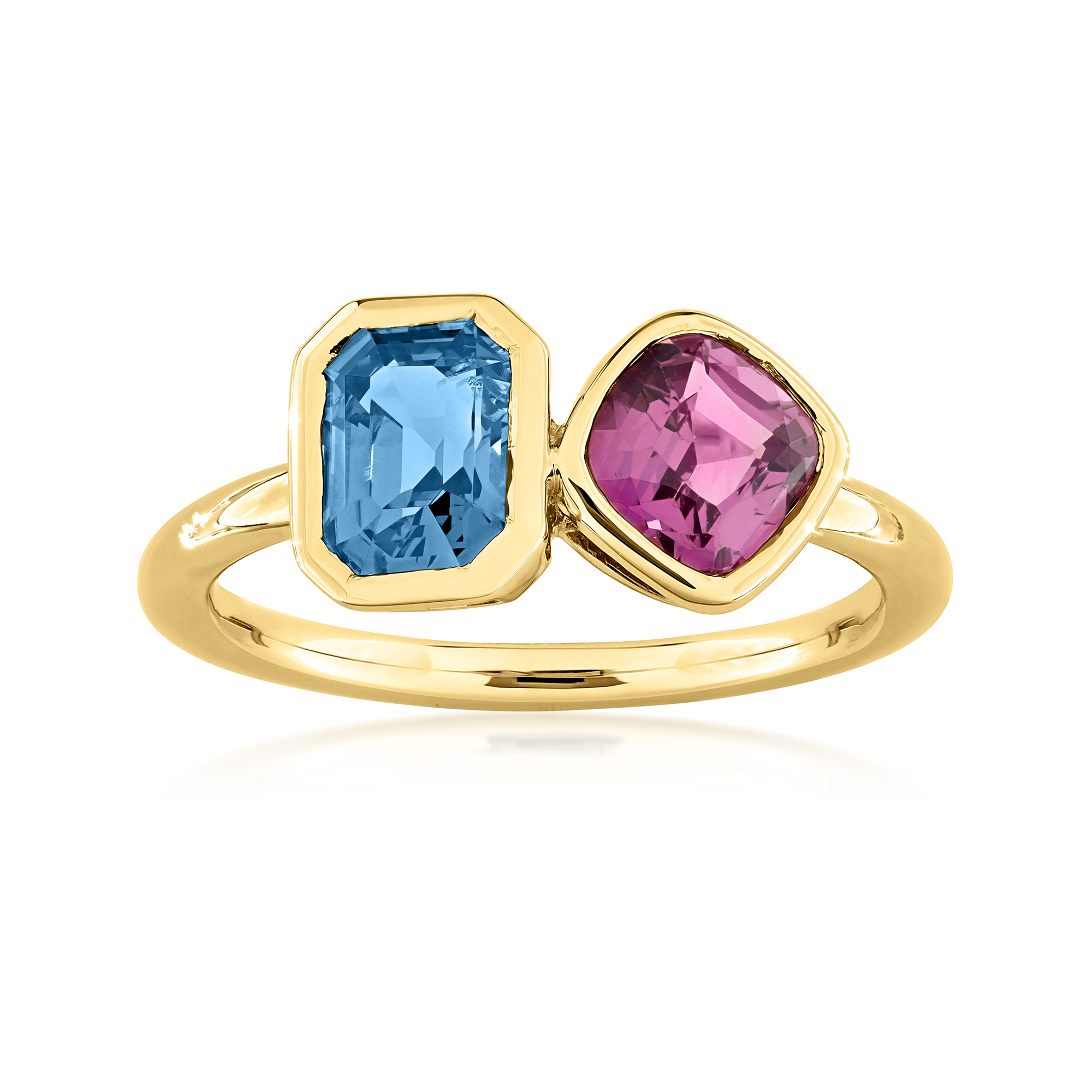 2.10 ct. t.w. Blue and Pink Spinel Toi et Moi Ring in 14kt Yellow