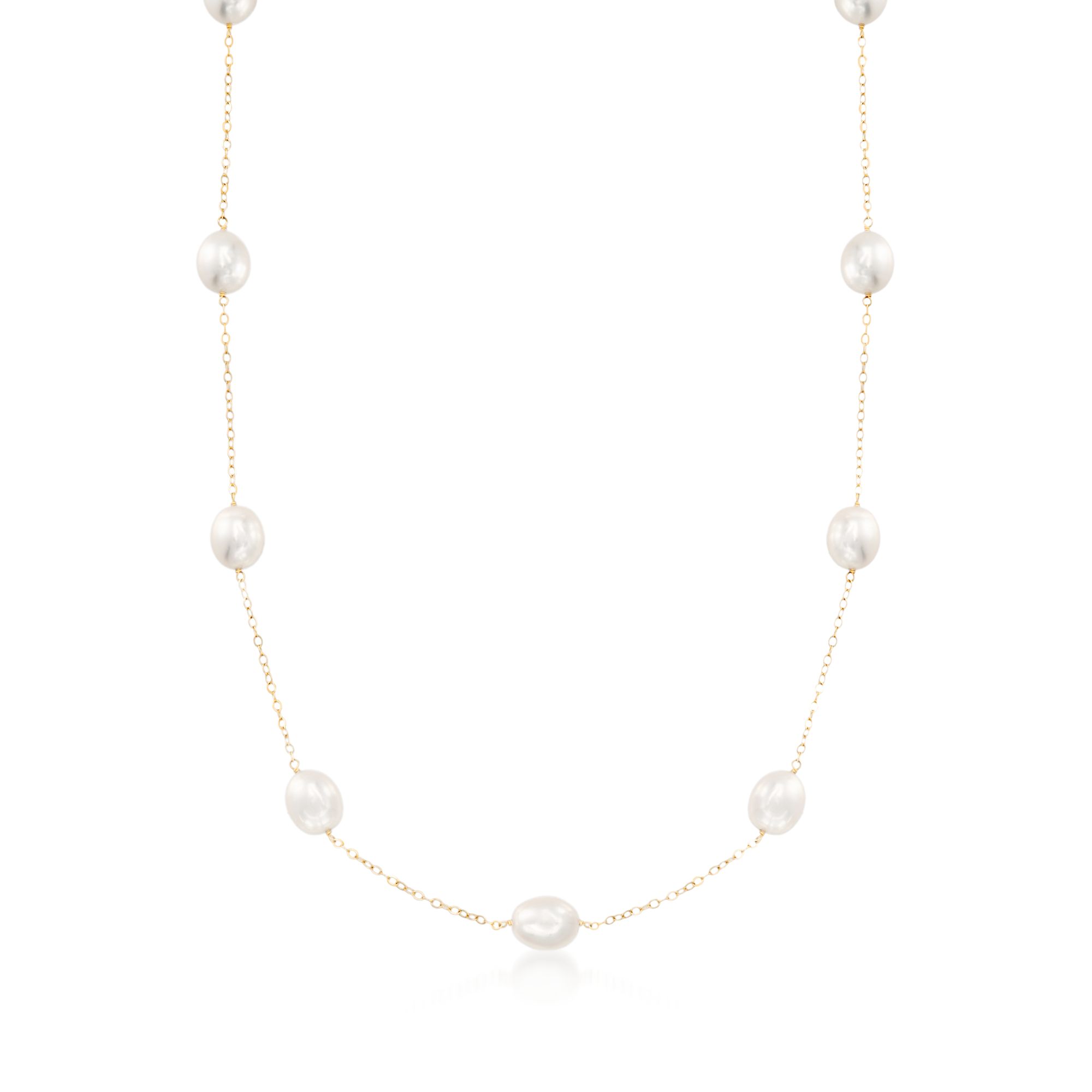 8-8.5mm Cultured Pearl Station Necklace in 14kt Yellow Gold | Ross 