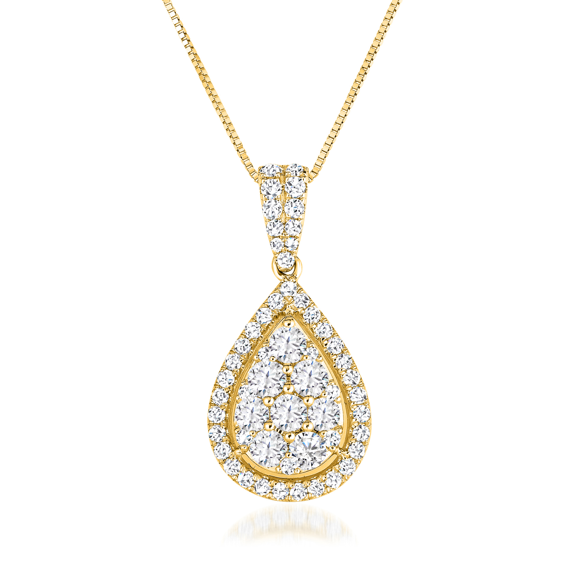 1.00 ct. t.w. Diamond Cluster Teardrop Pendant Necklace in 14kt Yellow