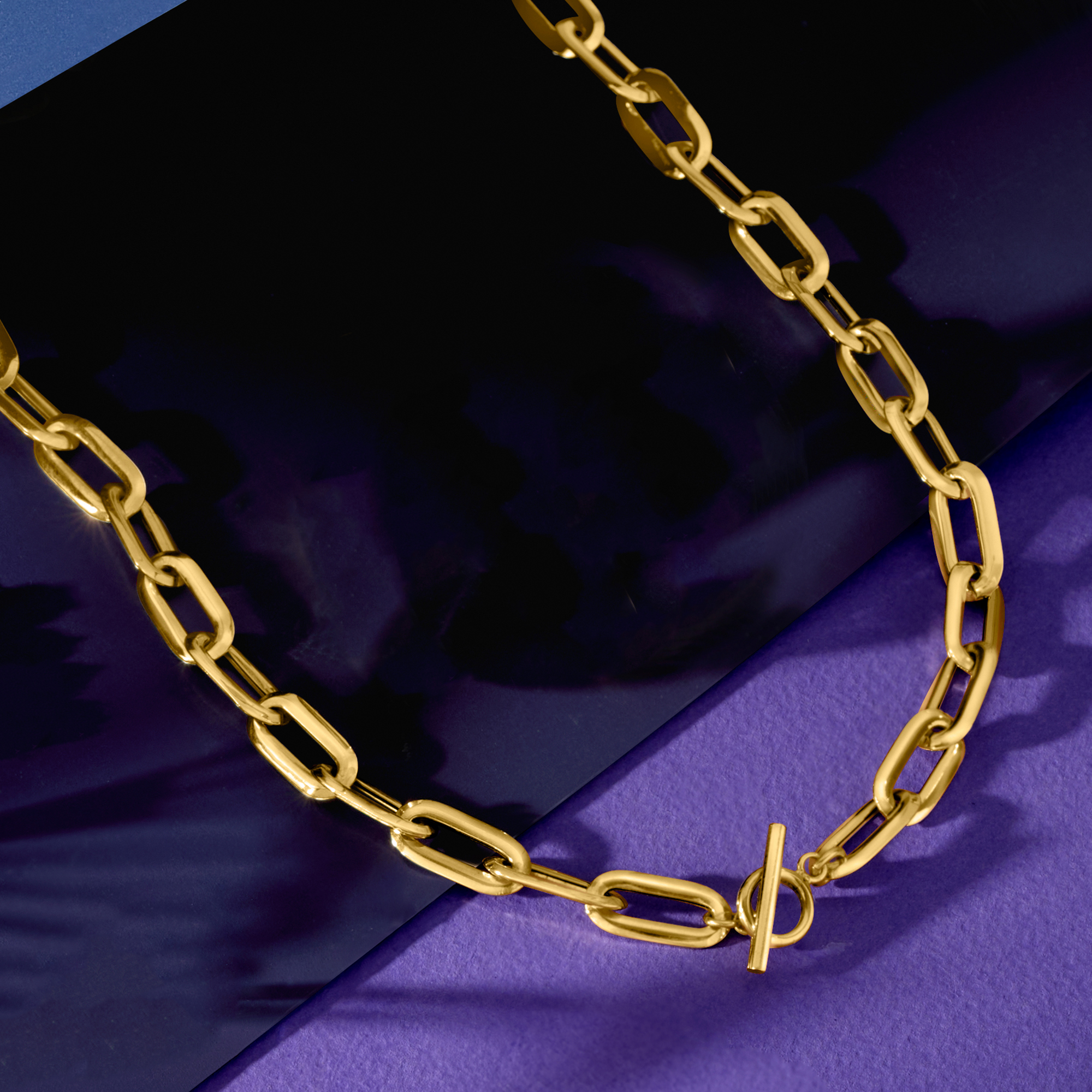 Italian 14kt Yellow Gold Paper Clip Link Toggle Necklace