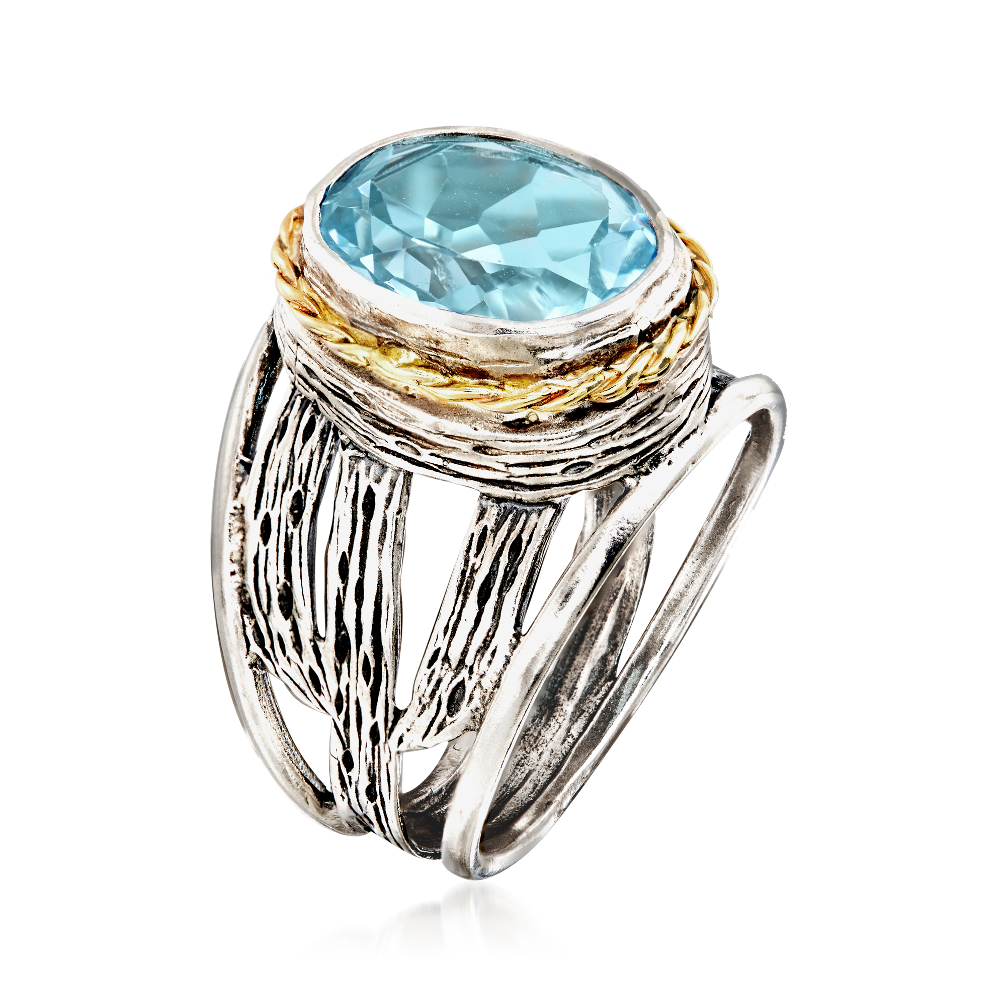 5.00 Carat Sky Blue Topaz Openwork Ring in Sterling Silver and
