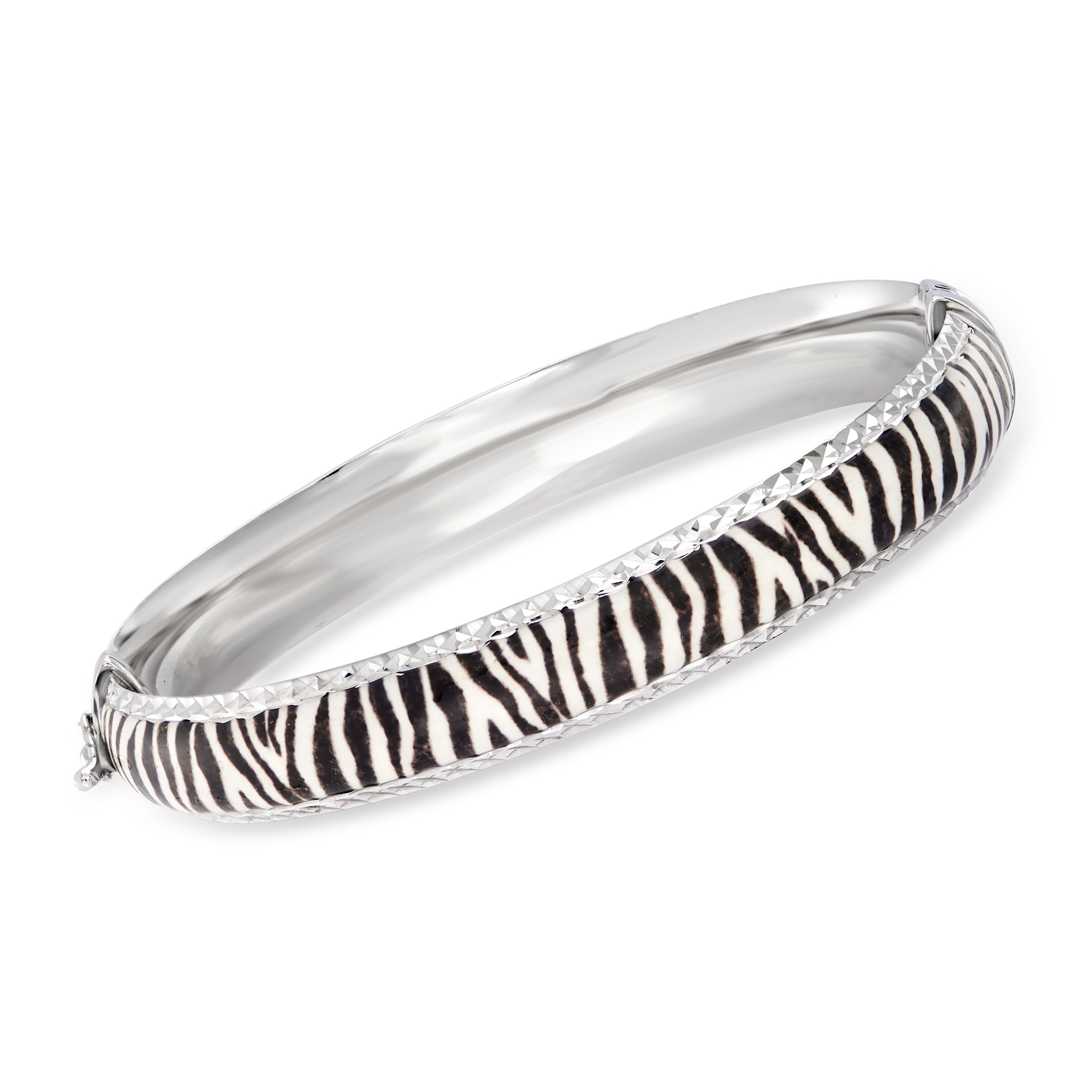 Zebra-Print Enamel Bangle Bracelet in Sterling Silver. 7