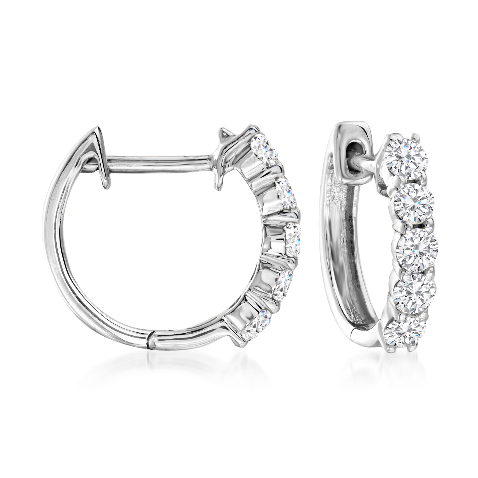 50 ct. t.w. Diamond Huggie Hoop Earrings in 14kt White Gold. 3/8 