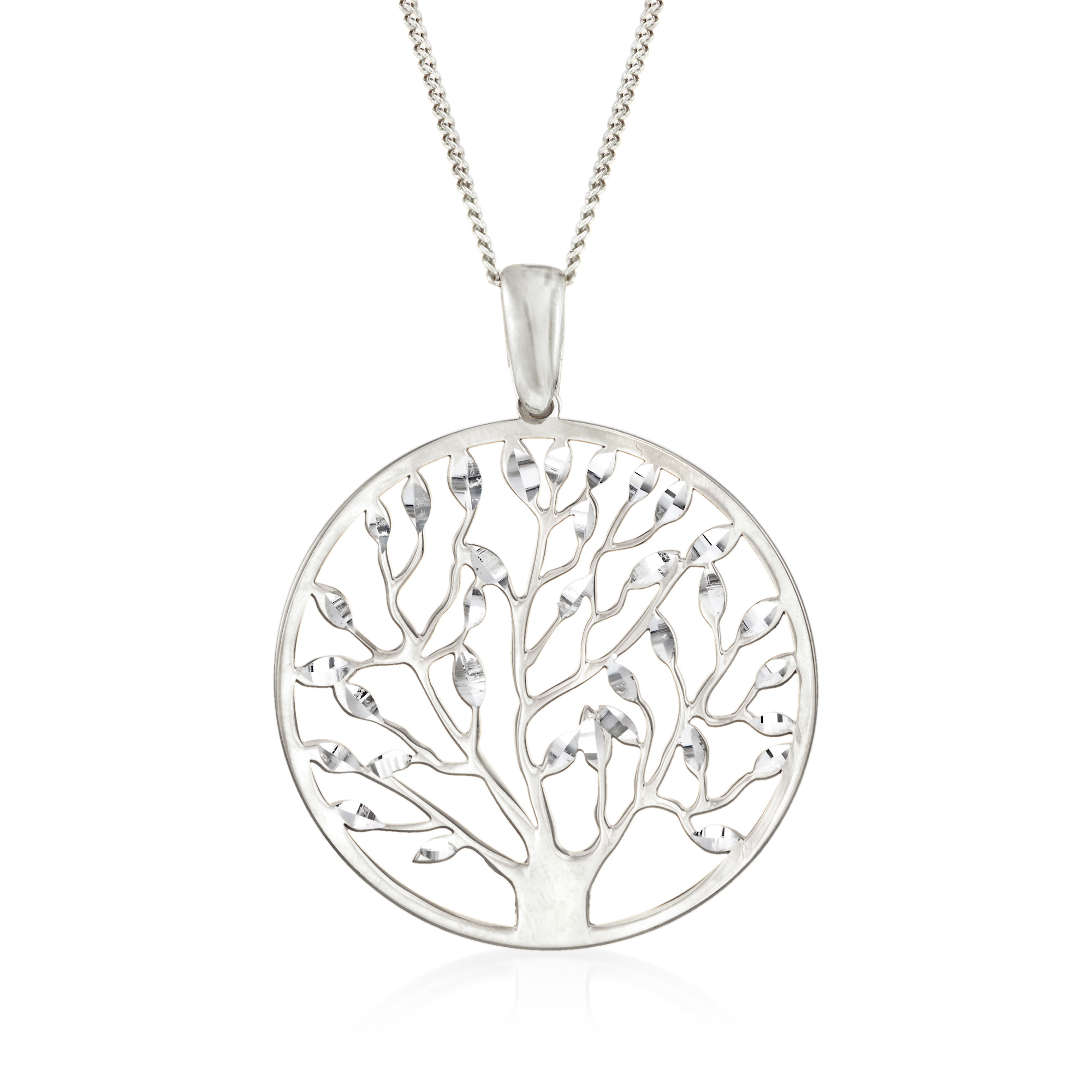Large Silver “Tree of Life” Mother of Pearl Pendant CZ Necklace