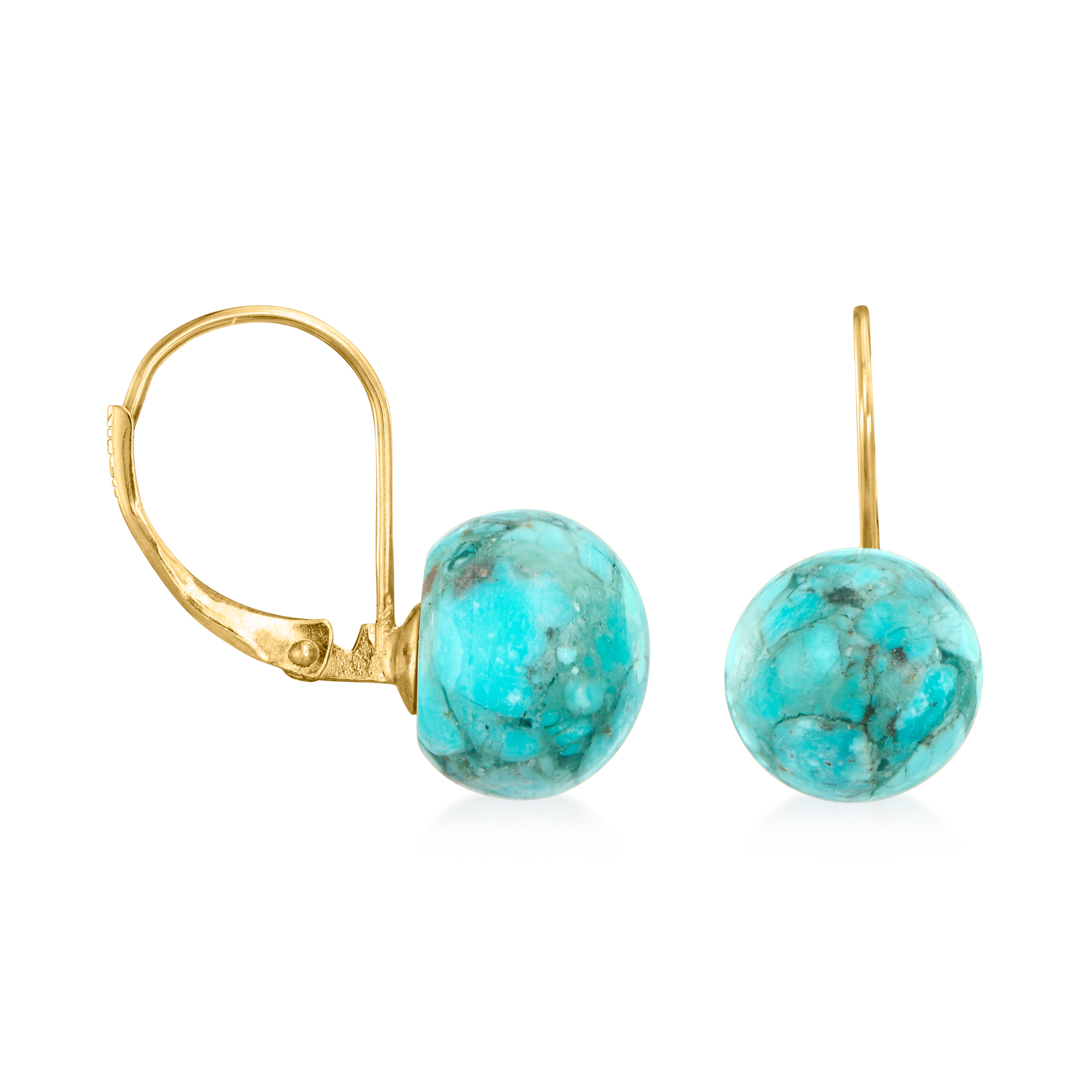 Button Turquoise Drop Earrings in 14kt Yellow Gold | Ross-Simons
