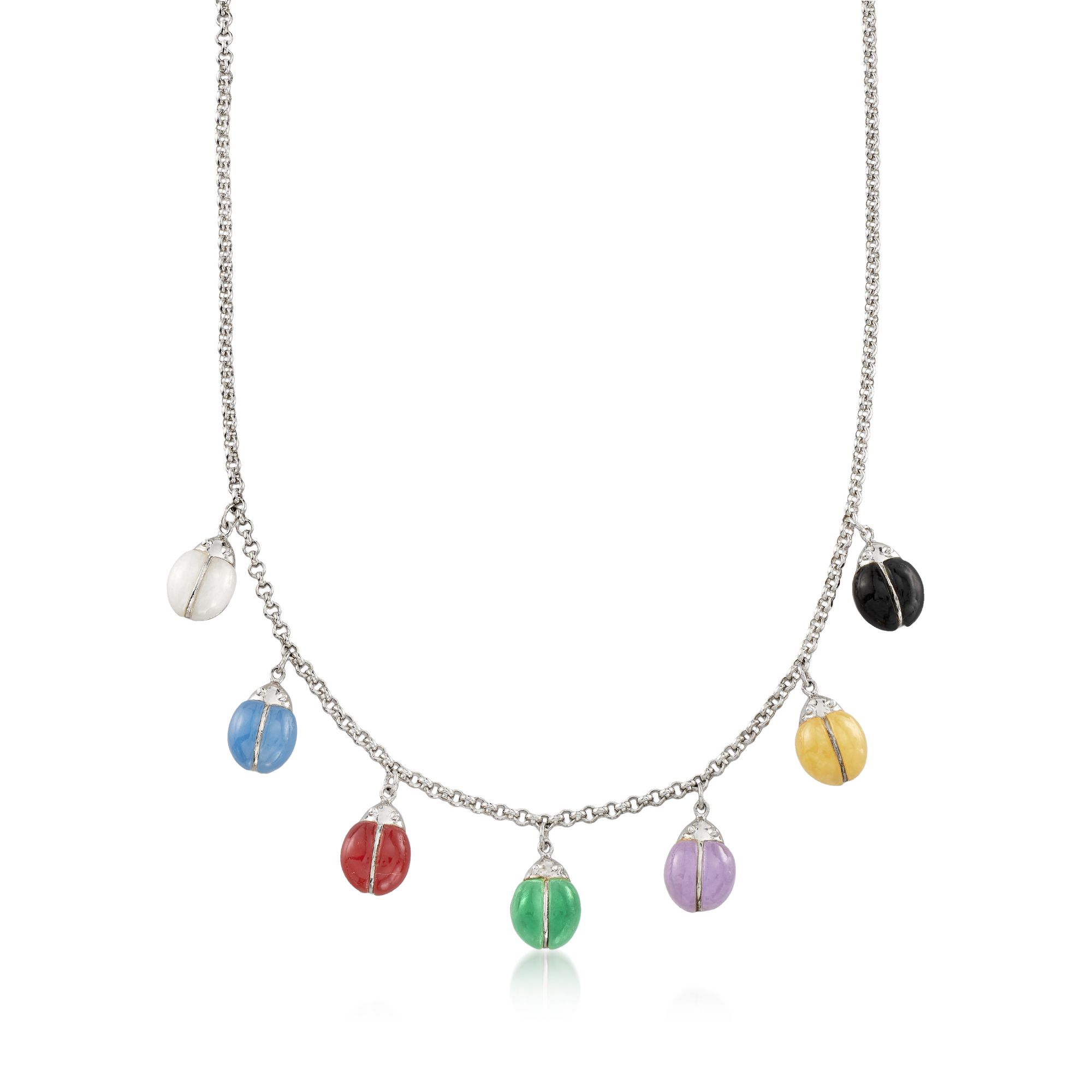 9mm Multicolored Jade Ladybug Necklace in Sterling Silver | Ross-Simons