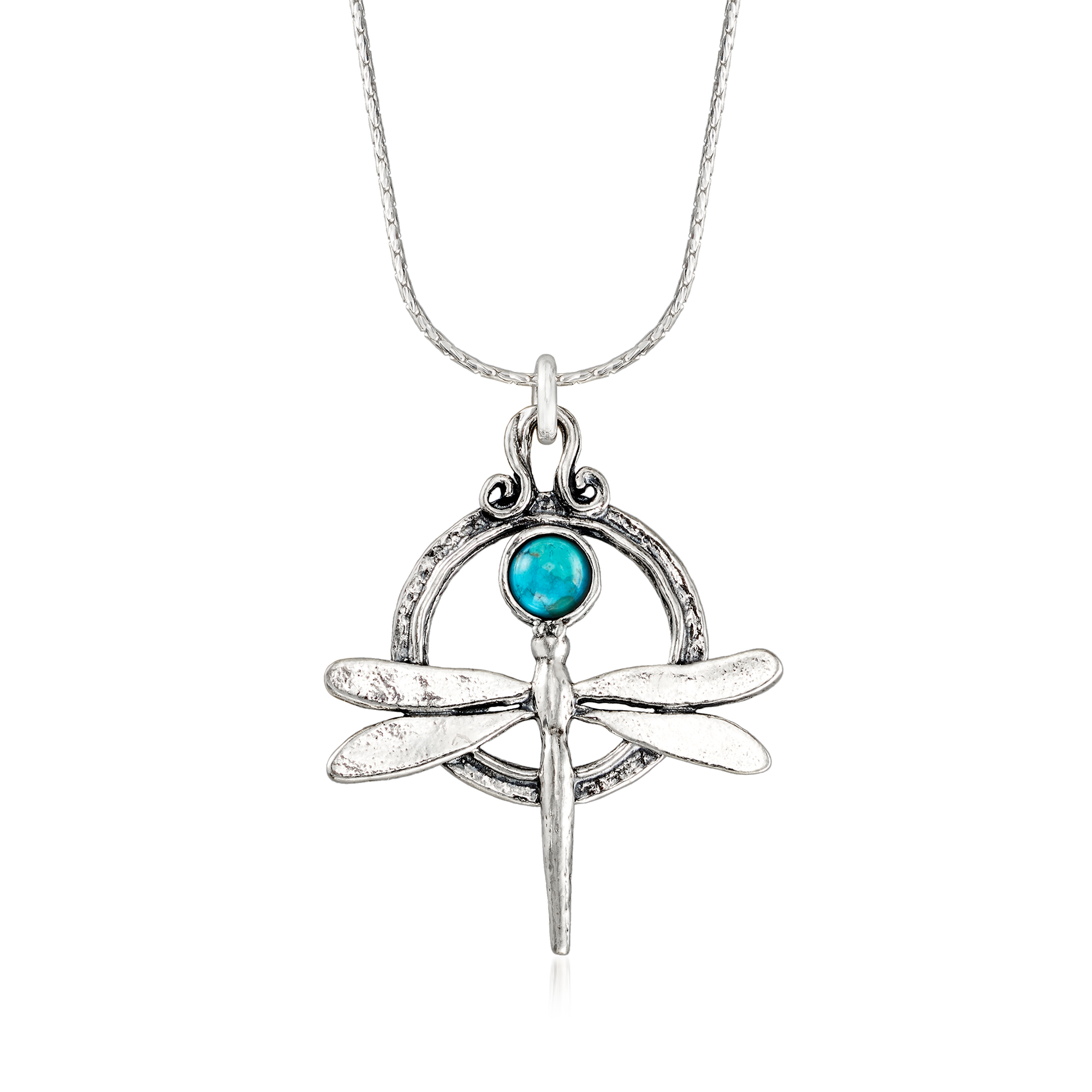 Turquoise Dragonfly Necklace in Sterling Silver