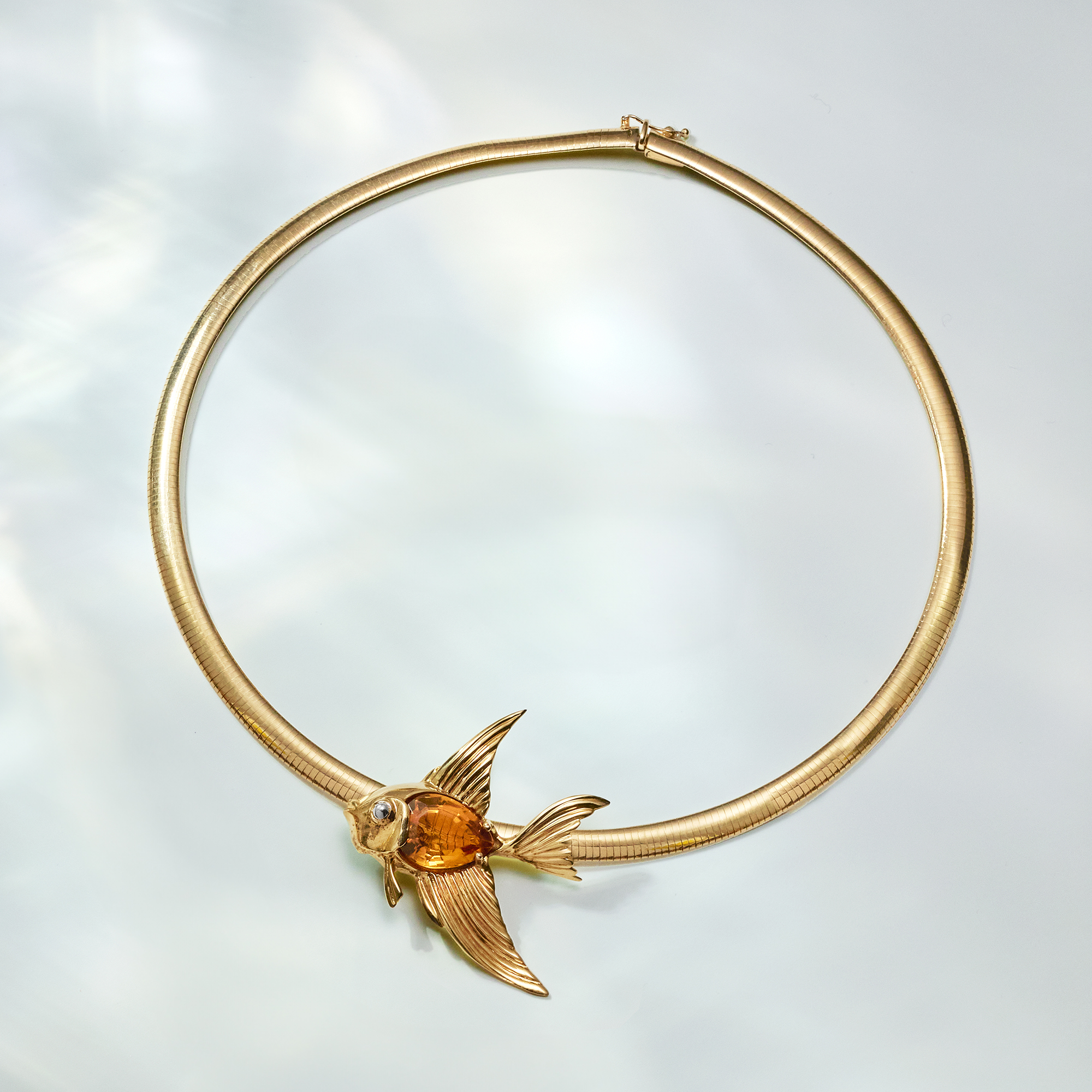 C. 1980 Vintage 7.25 Carat Citrine Fish Slide Omega Necklace