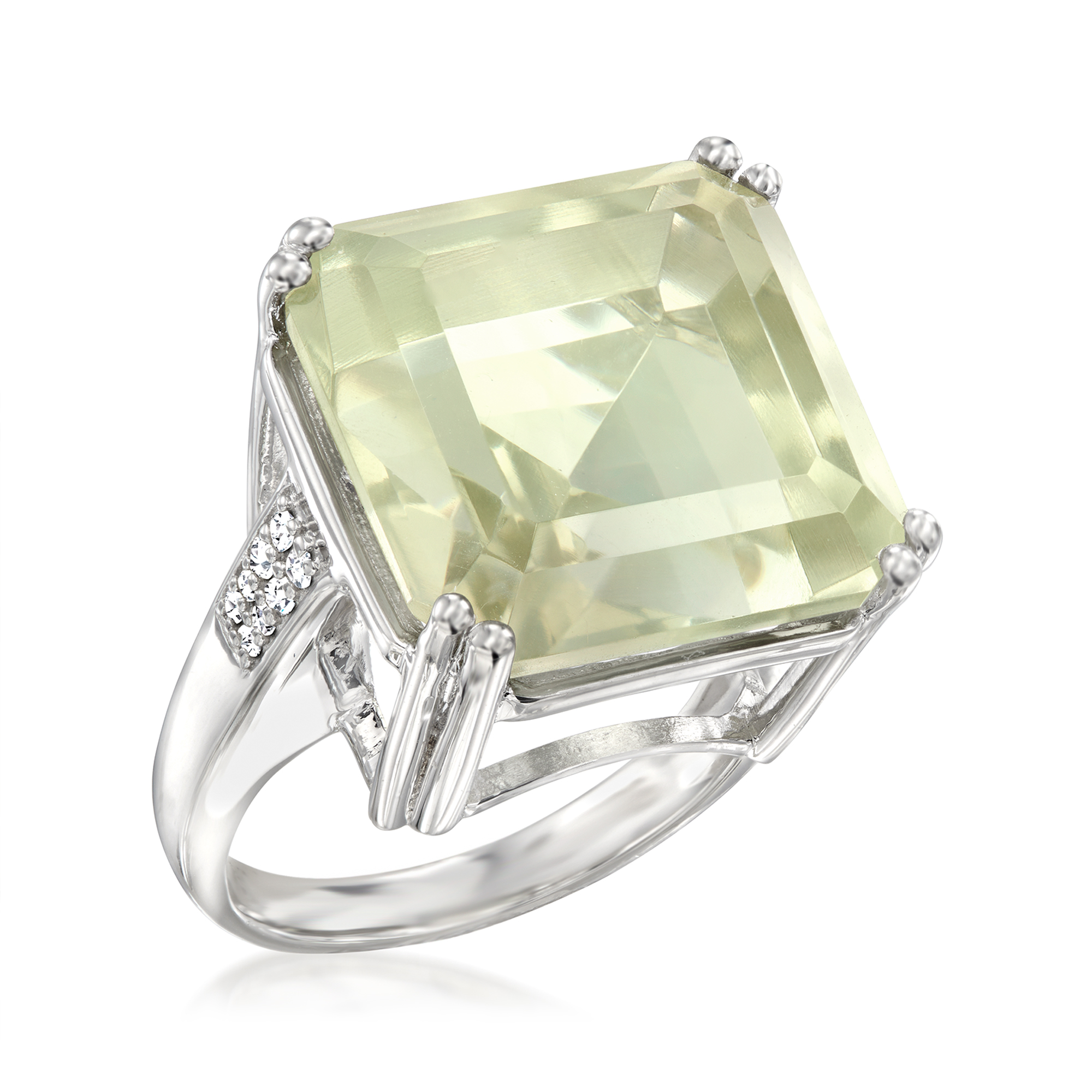 16.00 Carat Prasiolite and .19 ct. t.w. Diamond Ring in Sterling