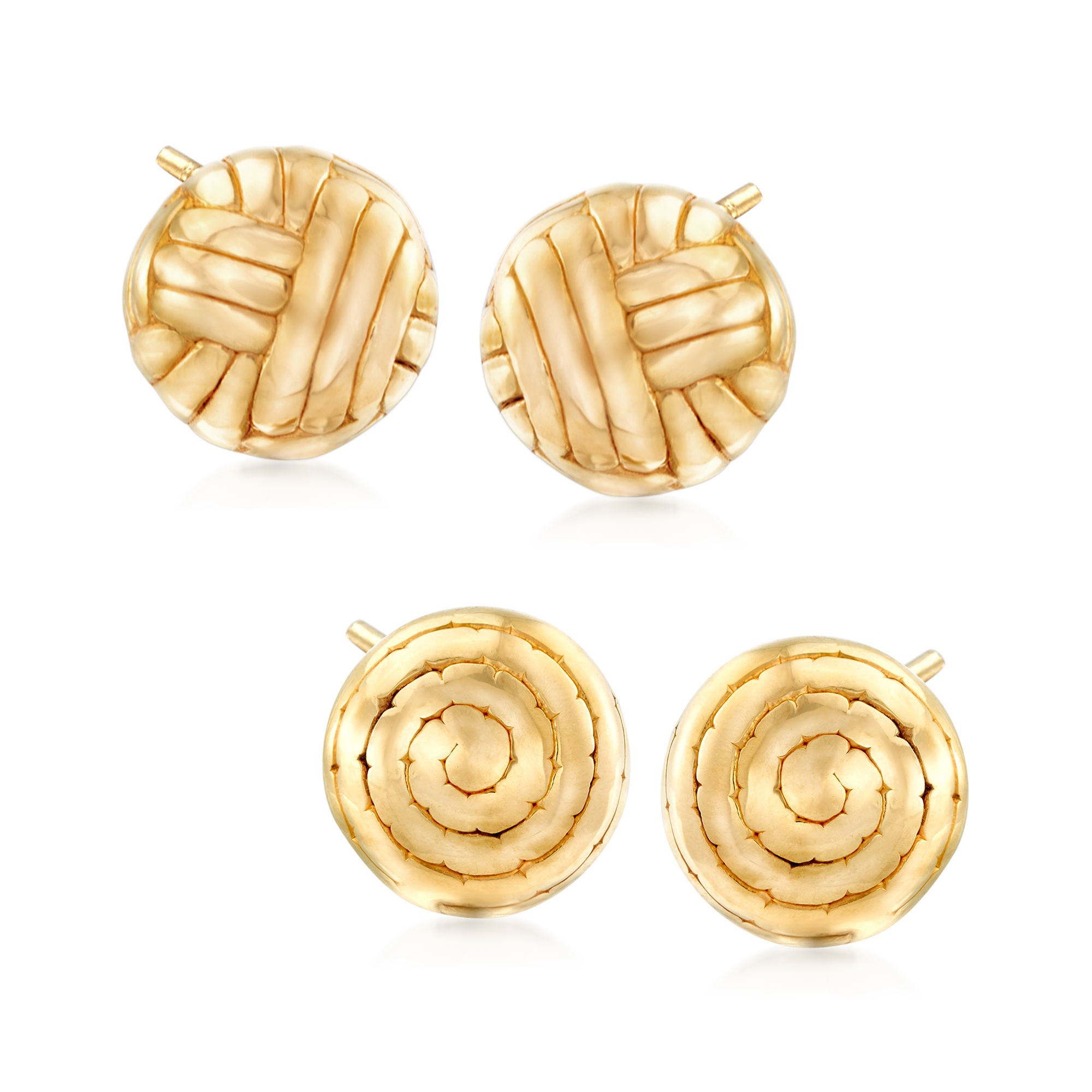 Italian 18kt Gold Over Sterling Jewelry Set: Two Pairs of Puff Swirl 