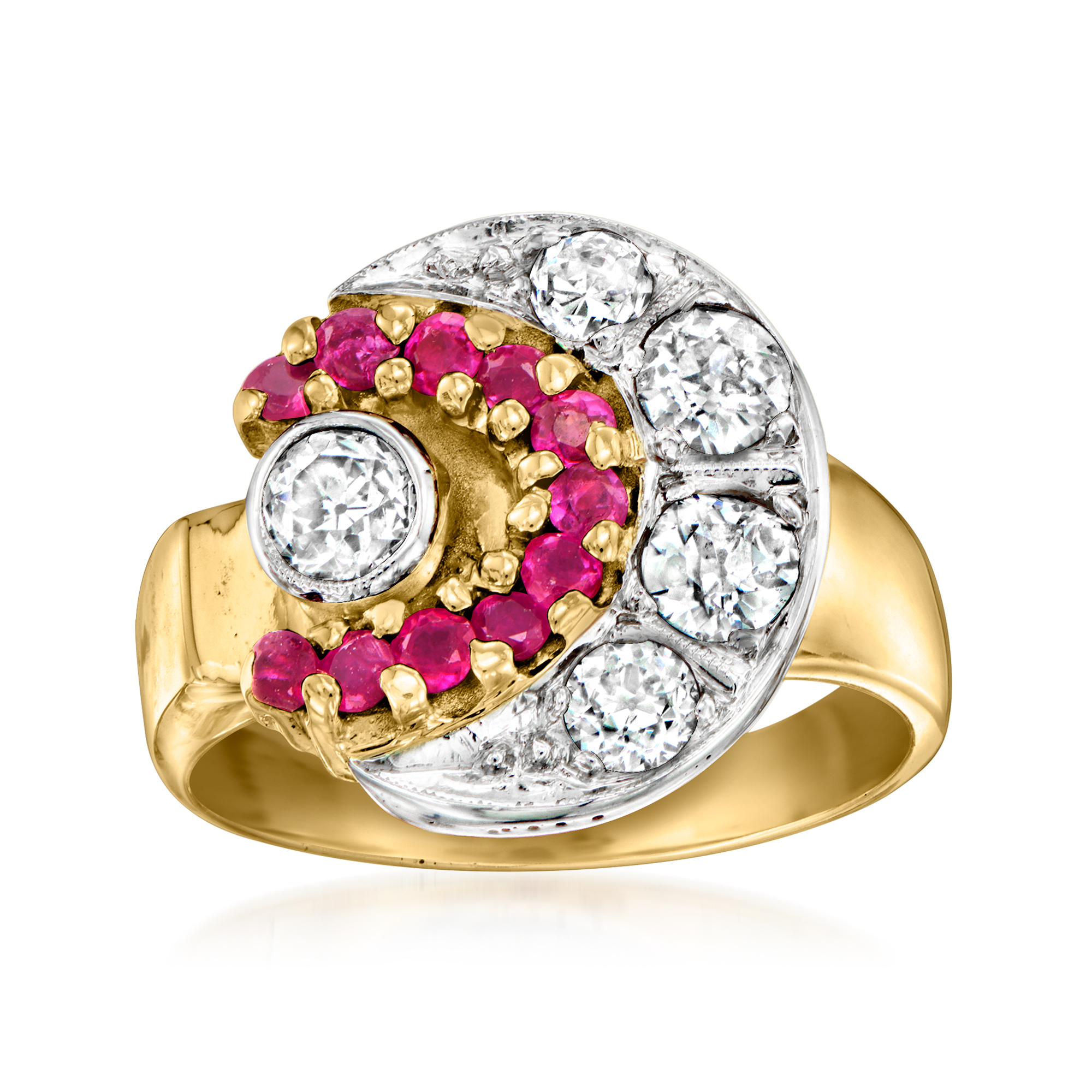 C. 1940 Vintage .65 ct. t.w. Diamond and .50 ct. t.w. Ruby Ring in