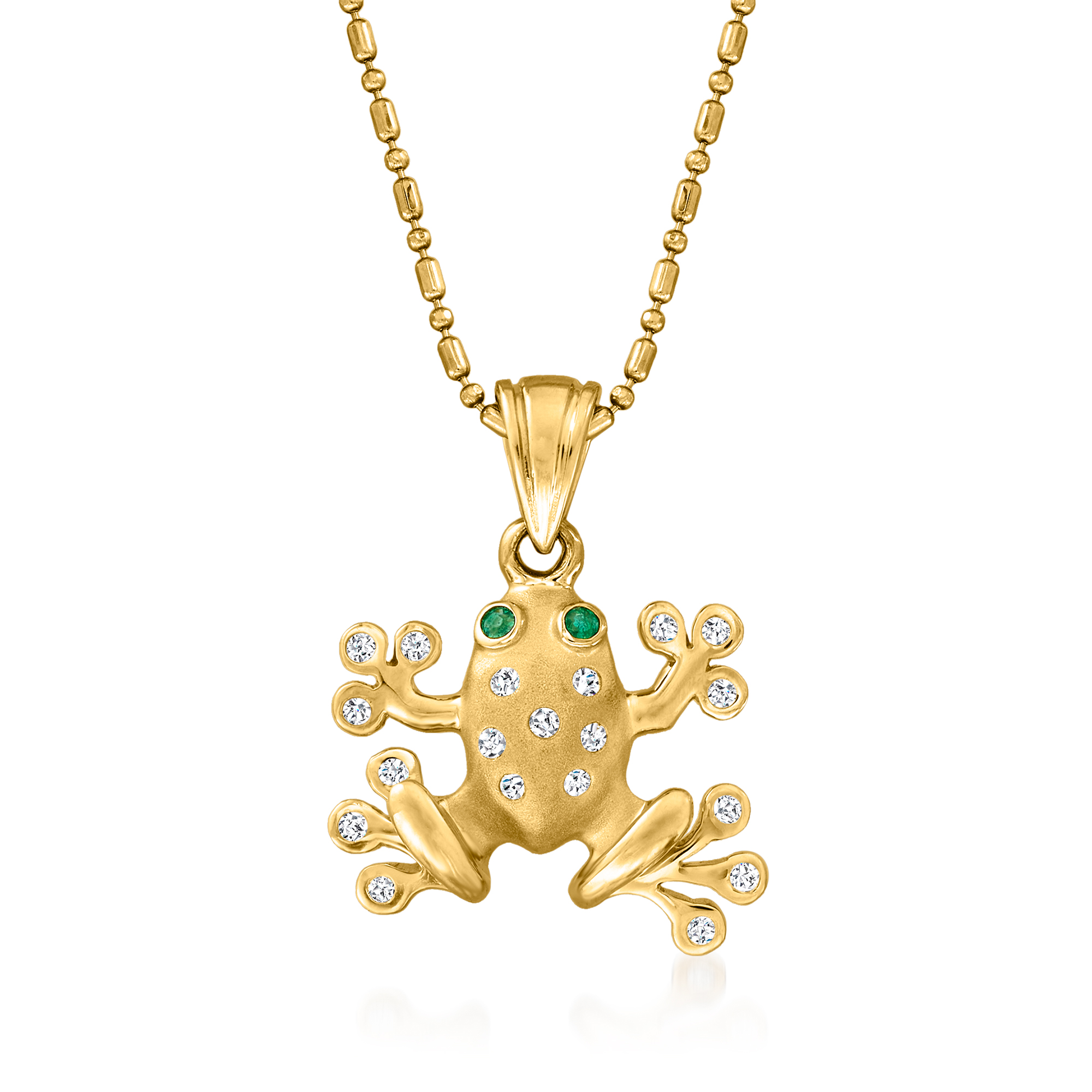 14K Gold Coquí Tree Frog Pendant with Diamond Eyes