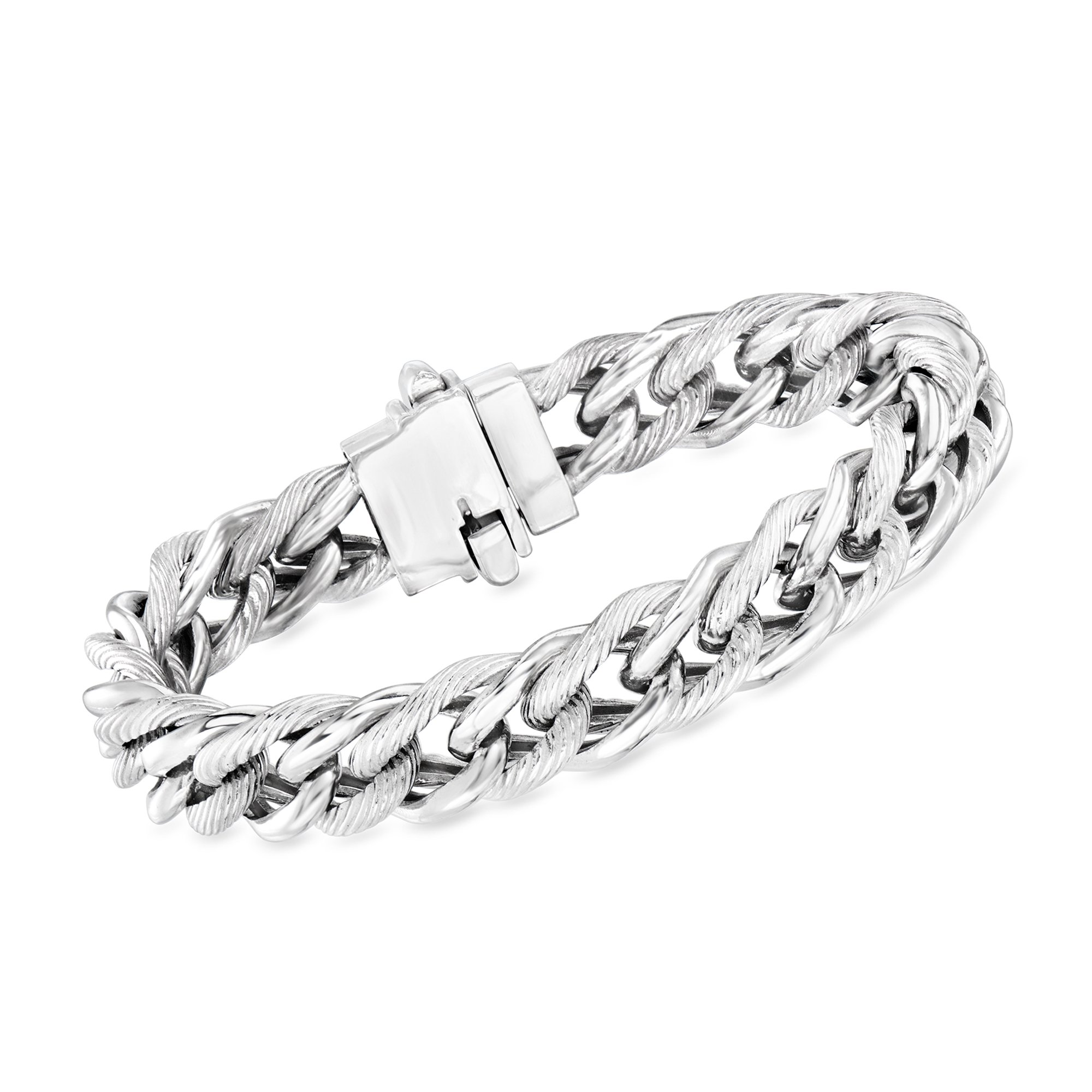 Phillip Gavriel Men's Sterling Silver Ridged Curb-Link Bracelet