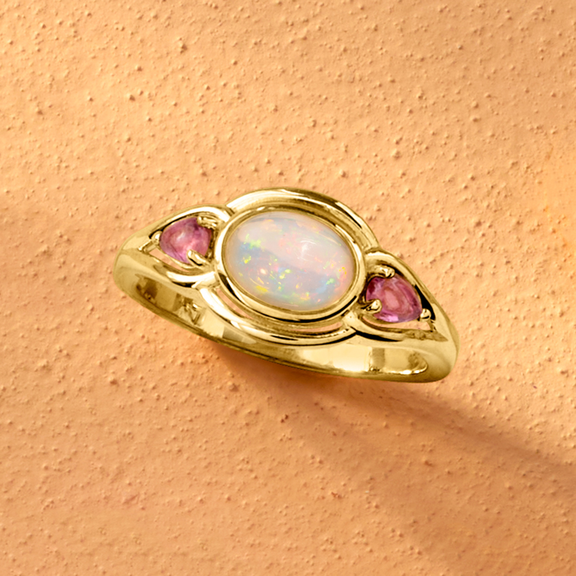 Ethiopian Opal and .40 ct. t.w. Pink Tourmaline Ring in 18kt Gold