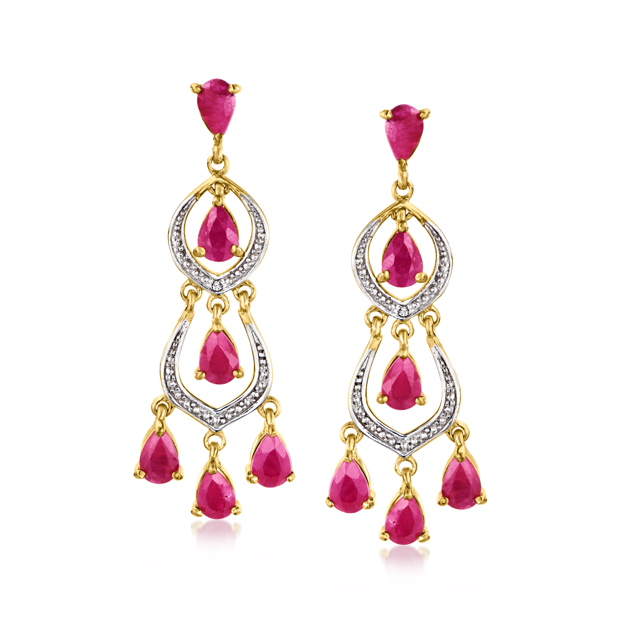 4.80 ct. Ruby Chandelier Earrings with Diamond Accents in 18kt Gold  Over Sterling Ross-Simons