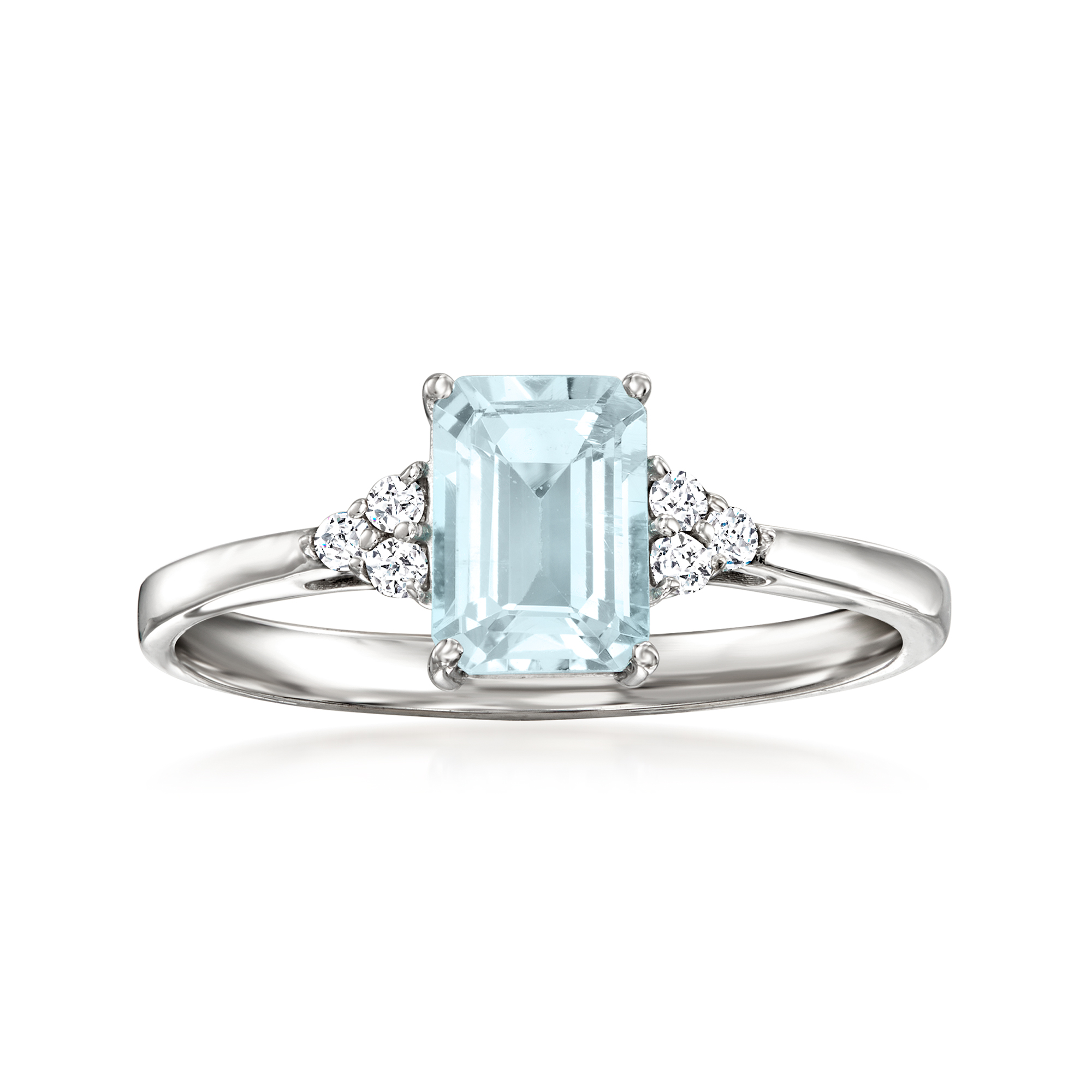 1.00 Carat Aquamarine Ring with Diamonds in 14kt White Gold