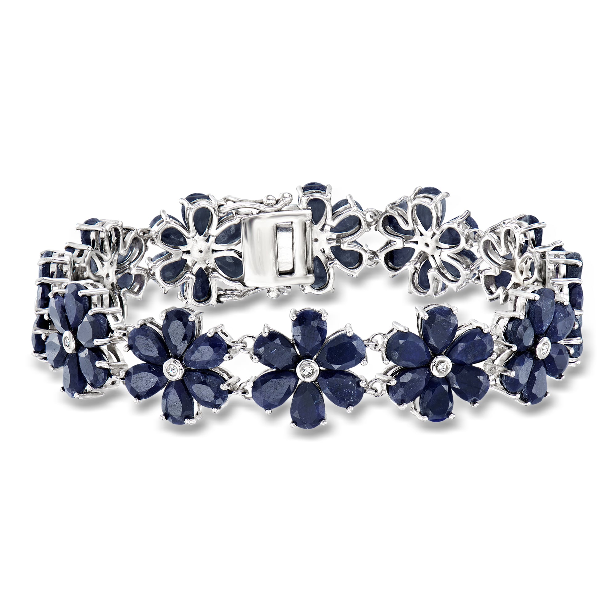 45.00 ct. t.w. Sapphire and .10 ct. t.w. Diamond Flower Bracelet
